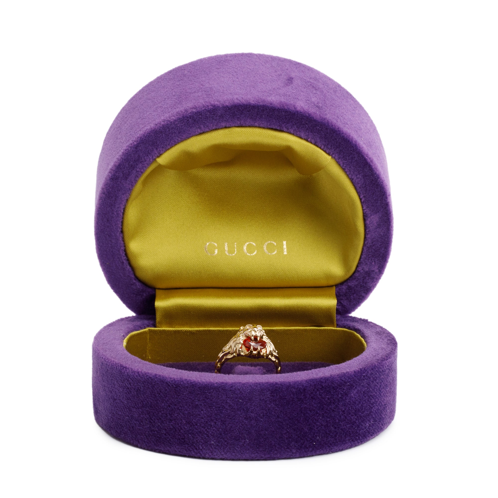 Gucci 18k Yellow Gold Lion Head Ring with Fire Opal & Diamonds, Size 10 5.25 w/ Box
