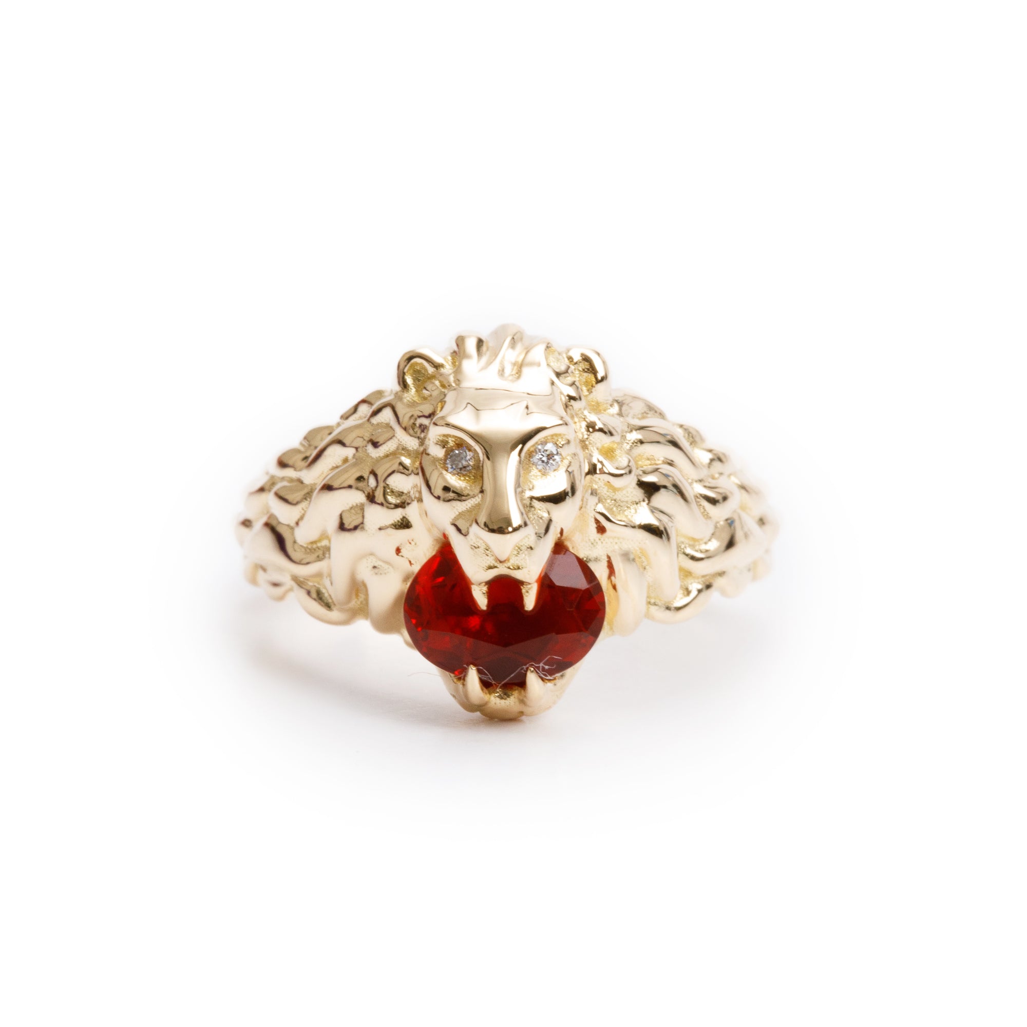 Gucci 18k Yellow Gold Lion Head Ring with Fire Opal & Diamonds, Size 10 5.25 w/ Box
