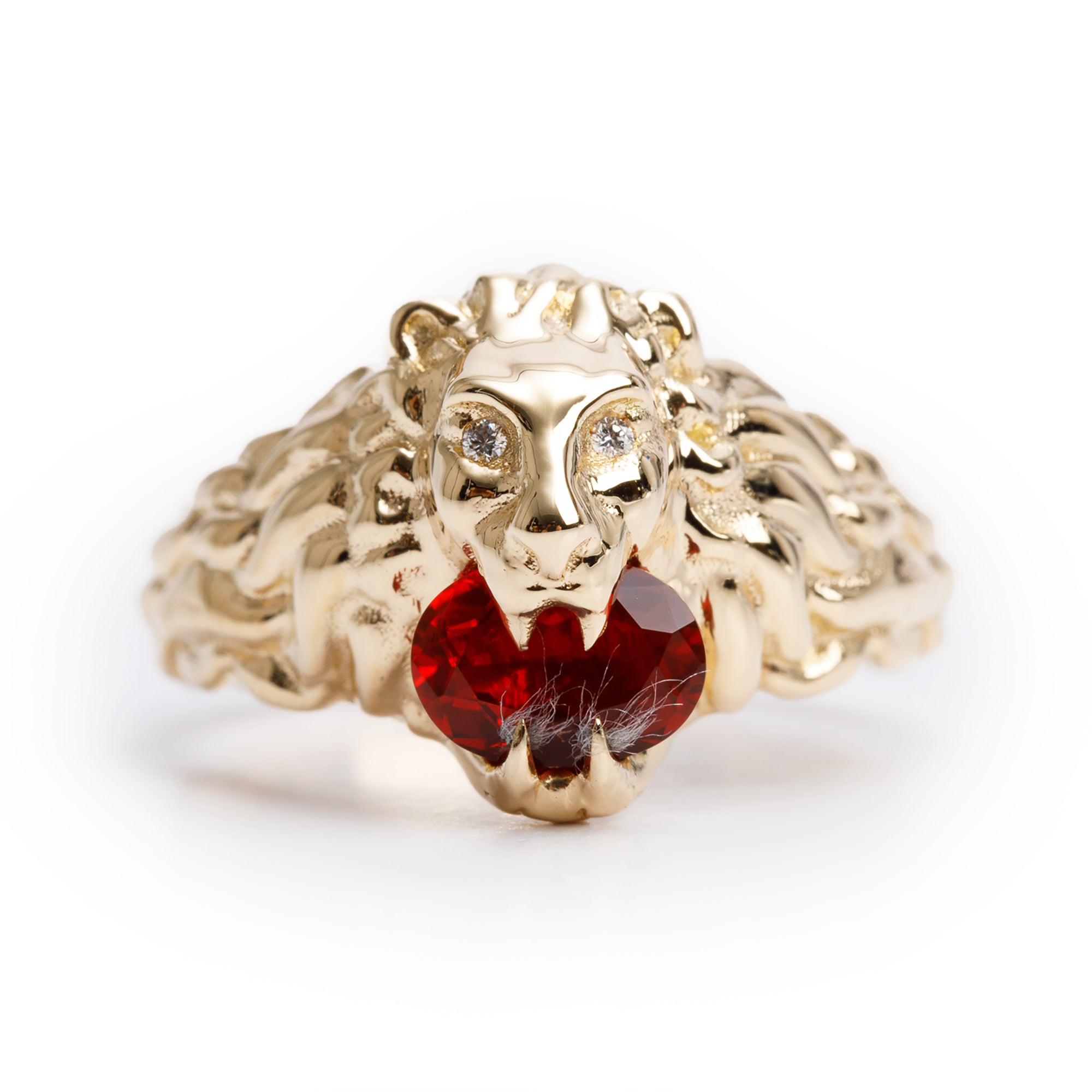 Gucci 18k Yellow Gold Lion Head Ring with Fire Opal & Diamonds, Size 13 6.25