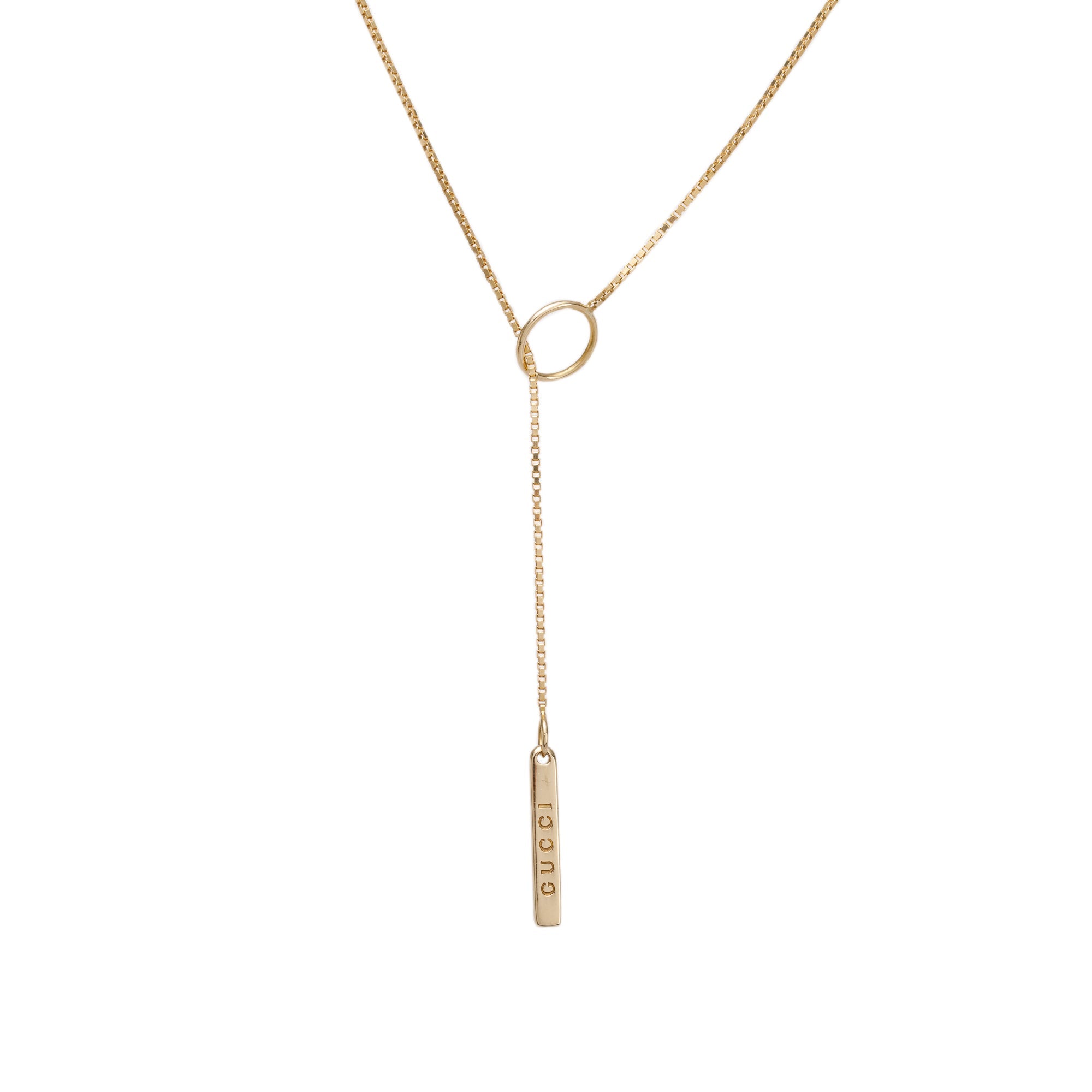 Gucci 18k Yellow Gold Logo Lariat Necklace