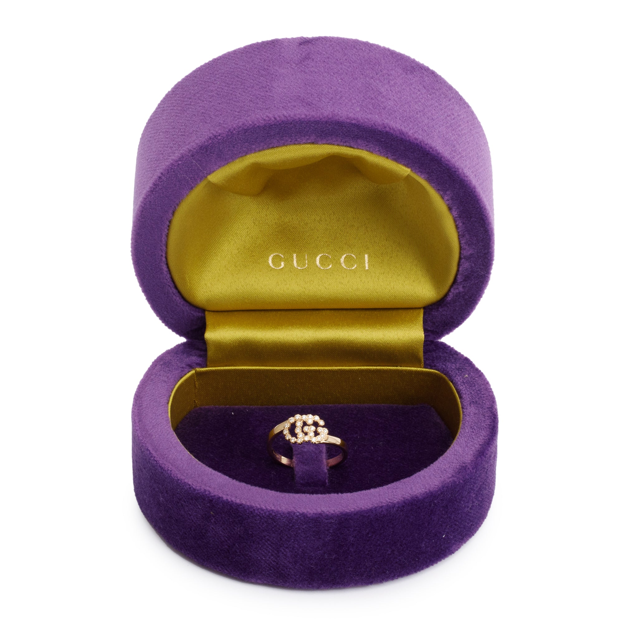 Gucci 18k Yellow Gold Pave Diamond Running GG Ring, Size 15 7.25 w/ Box
