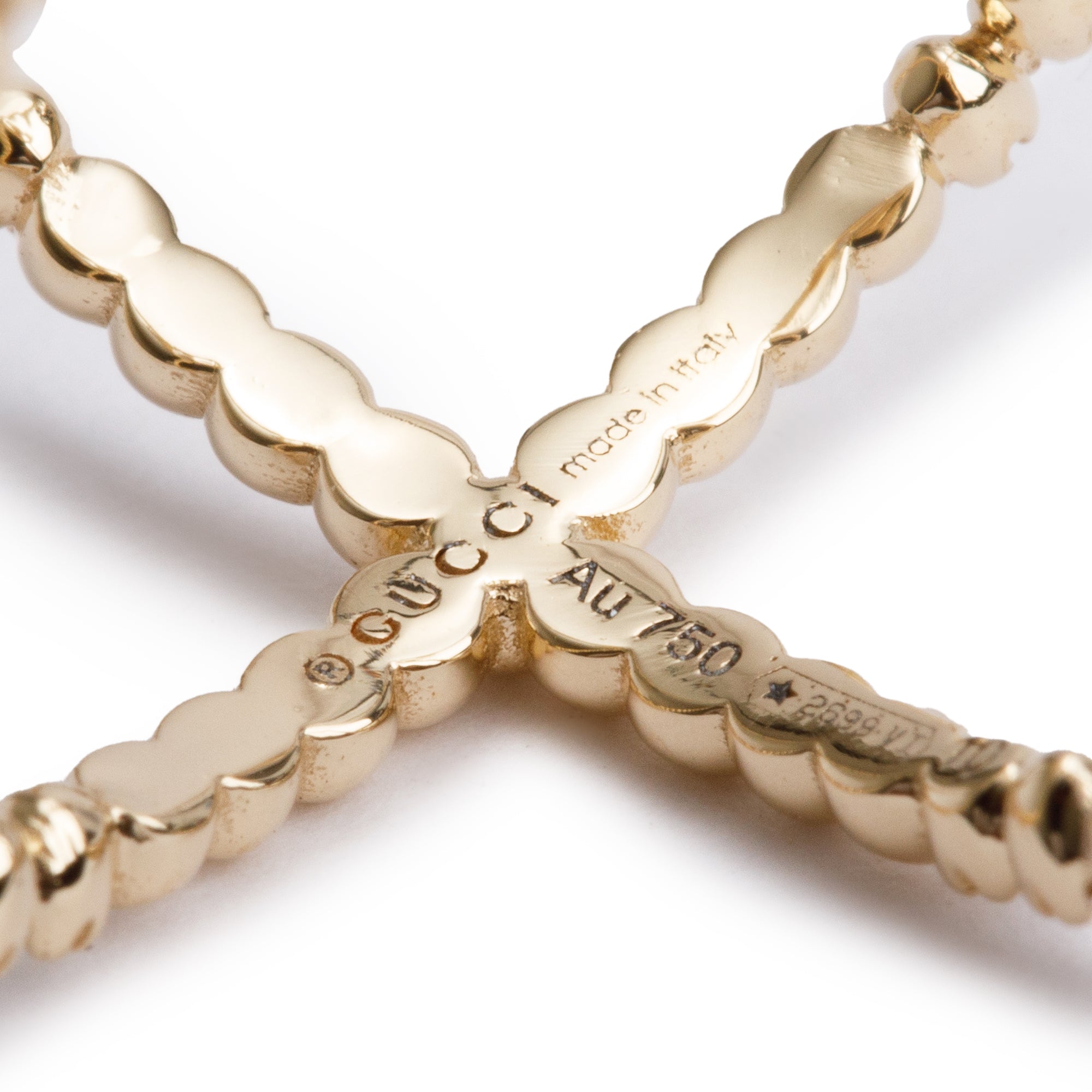 Gucci 18k Yellow Gold Pave Diamond Running GG X Ring, Size 10 4.75