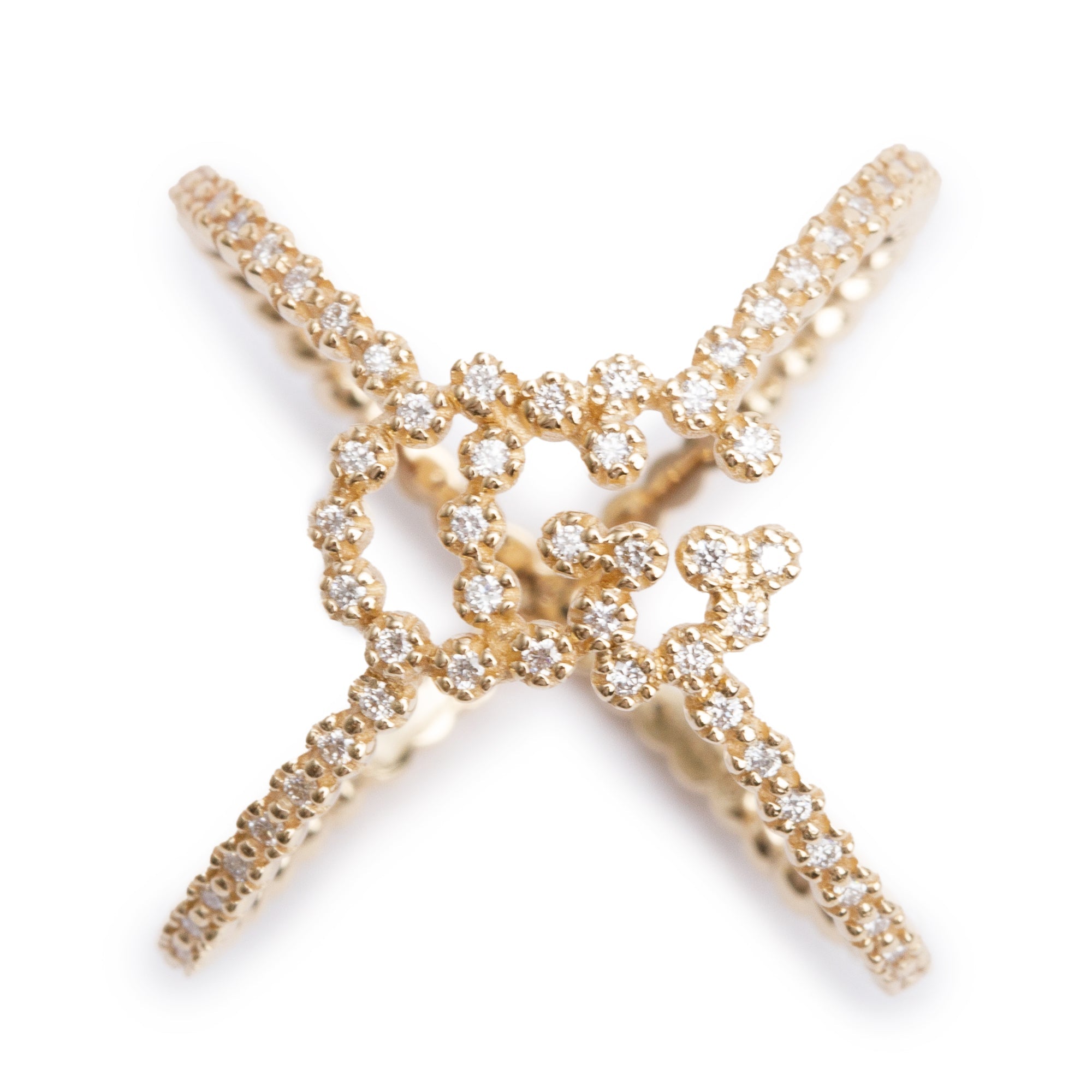 Gucci 18k Yellow Gold Pave Diamond Running GG X Ring, Size 10 4.75