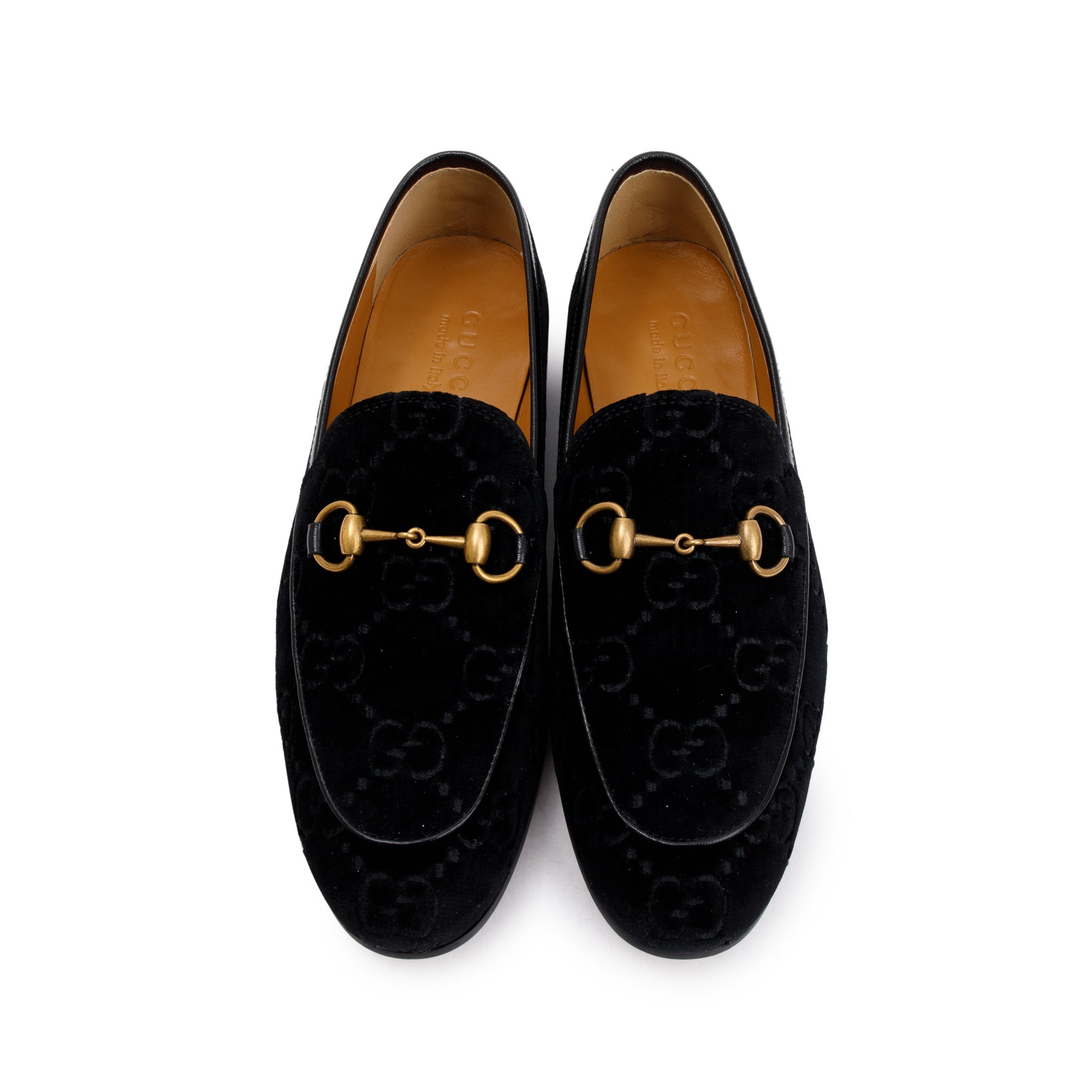Gucci 2020 Black GG Velvet Jordaan Horsebit Accent Loafers, Size 6.5 w/ Box & Receipt