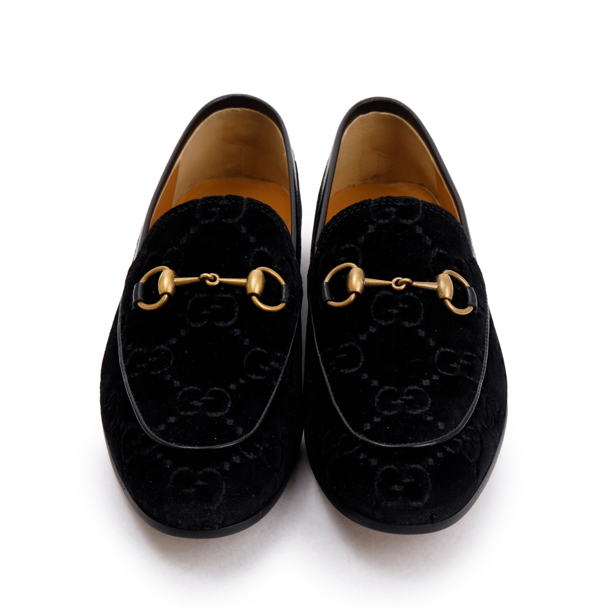 Gucci 2020 Black GG Velvet Jordaan Horsebit Accent Loafers, Size 6.5 w/ Box & Receipt