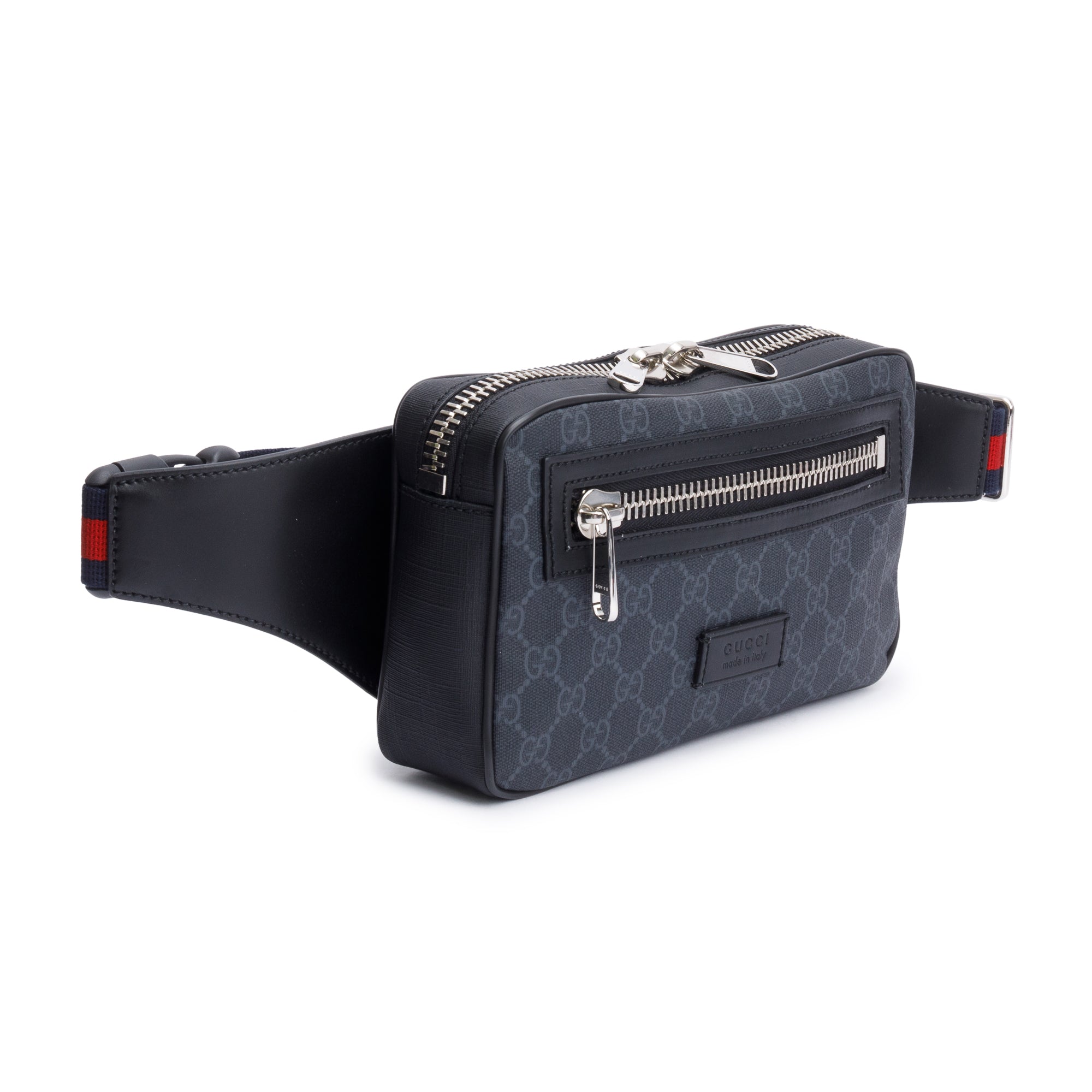 Gucci 2021 Black GG Supreme Belt Bag with Zip Pocket w/ Box