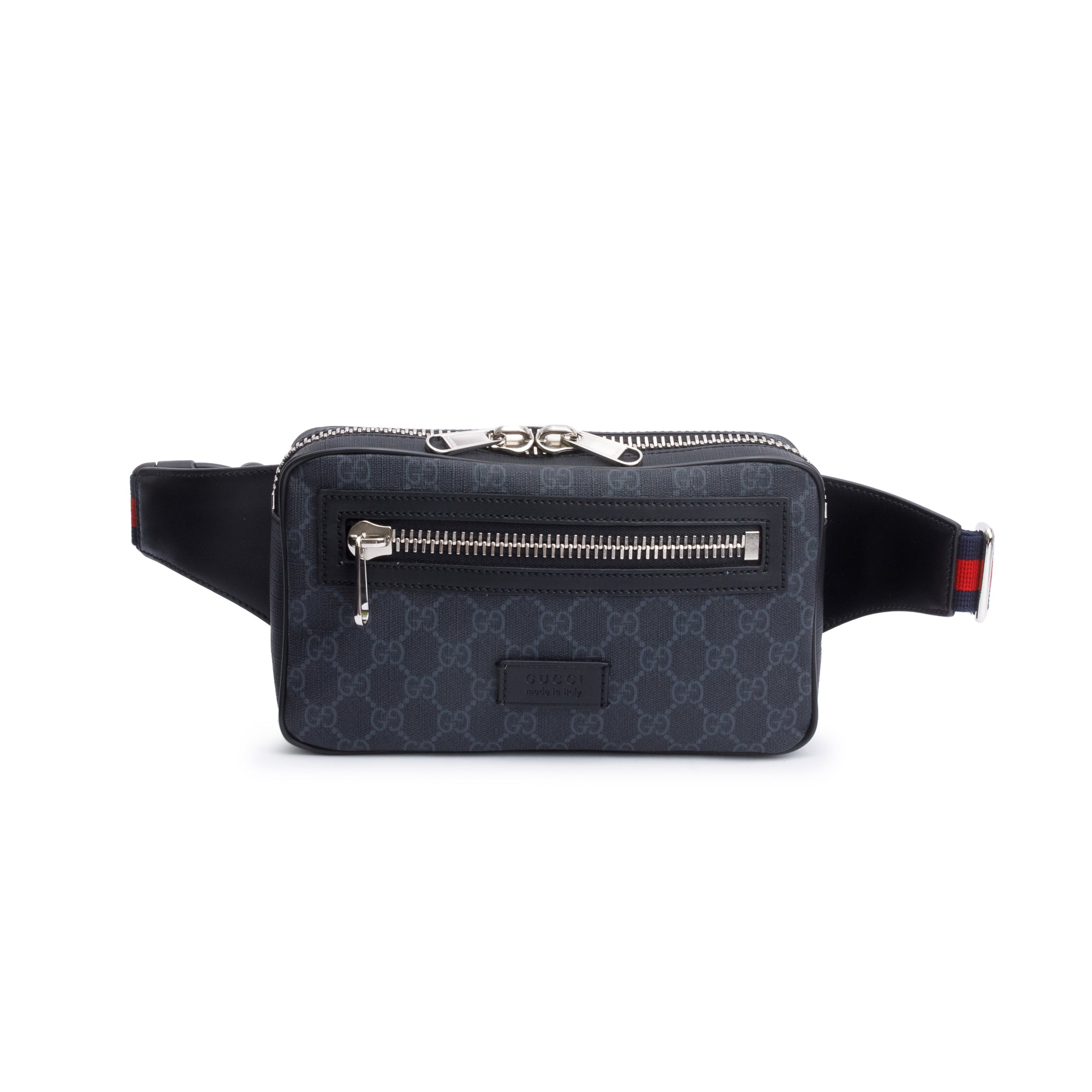 Gucci 2021 Black GG Supreme Belt Bag with Zip Pocket w/ Box