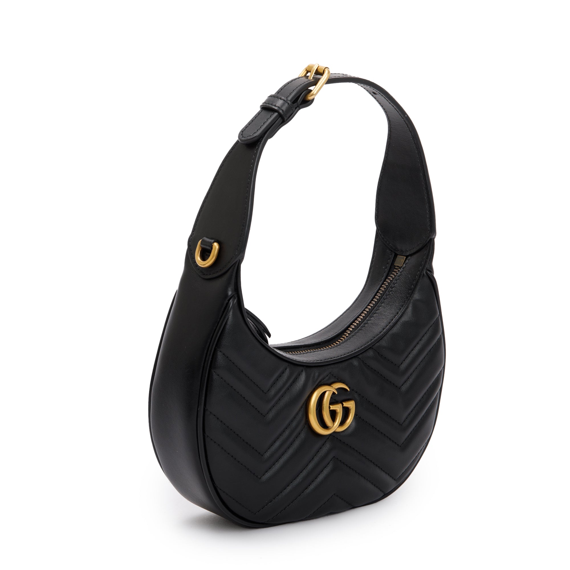 Gucci 2022 Black GG Marmont Half-Moon Shaped Mini Bag w/ Box & Receipt