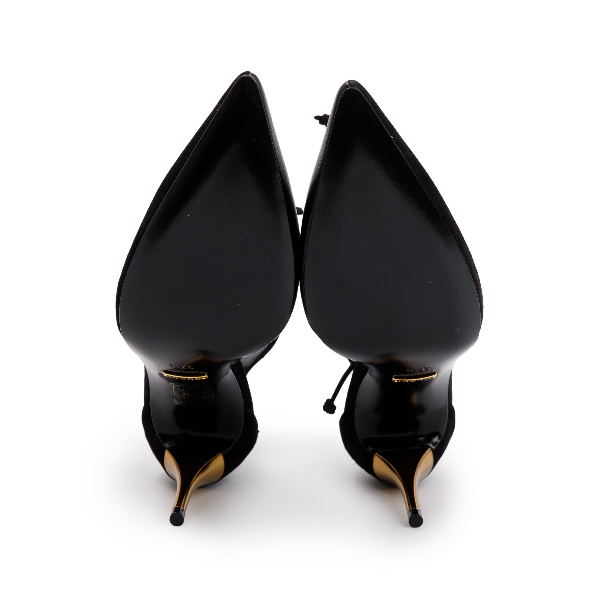 Gucci 2022 Black Suede & Nappa Leather Mid-Heel Lace-Up Pumps, Size 37.5 w/ Box