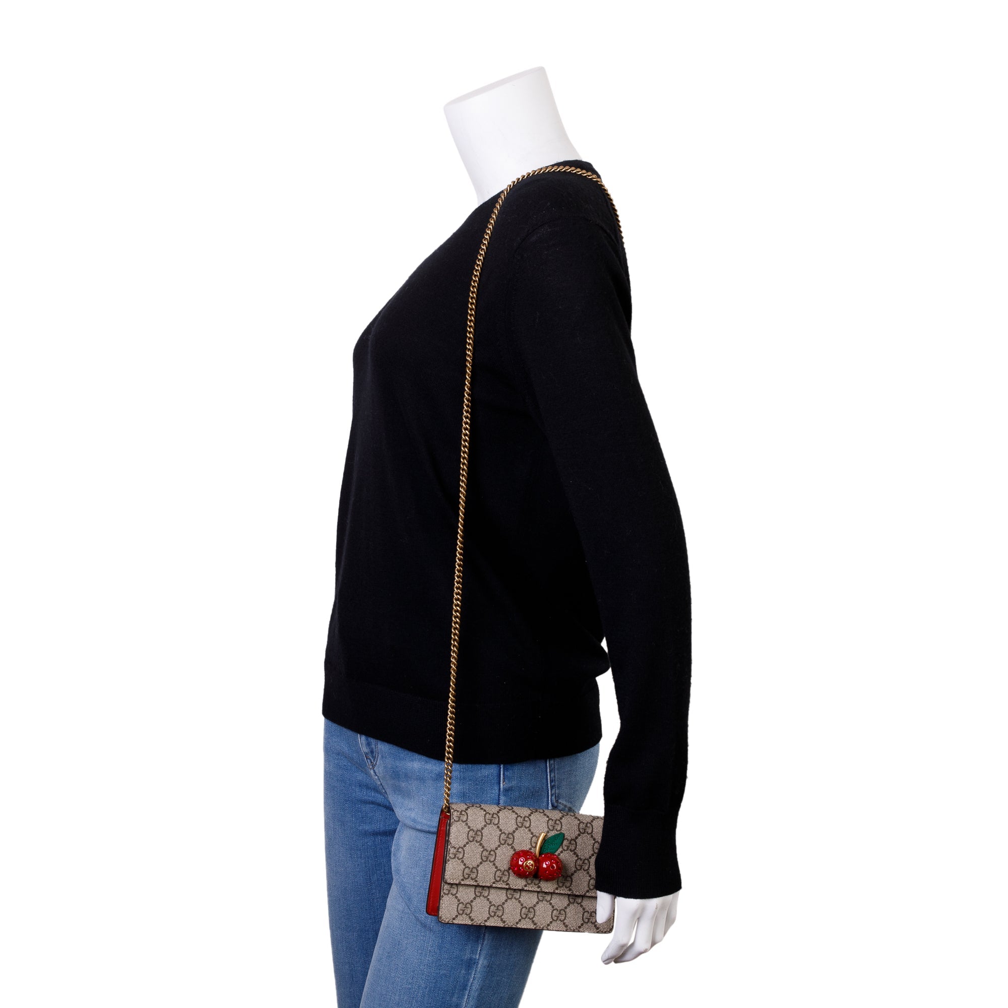 Gucci 2022 GG Supreme Cherry Mini Wallet On Chain w/ Box & Receipt