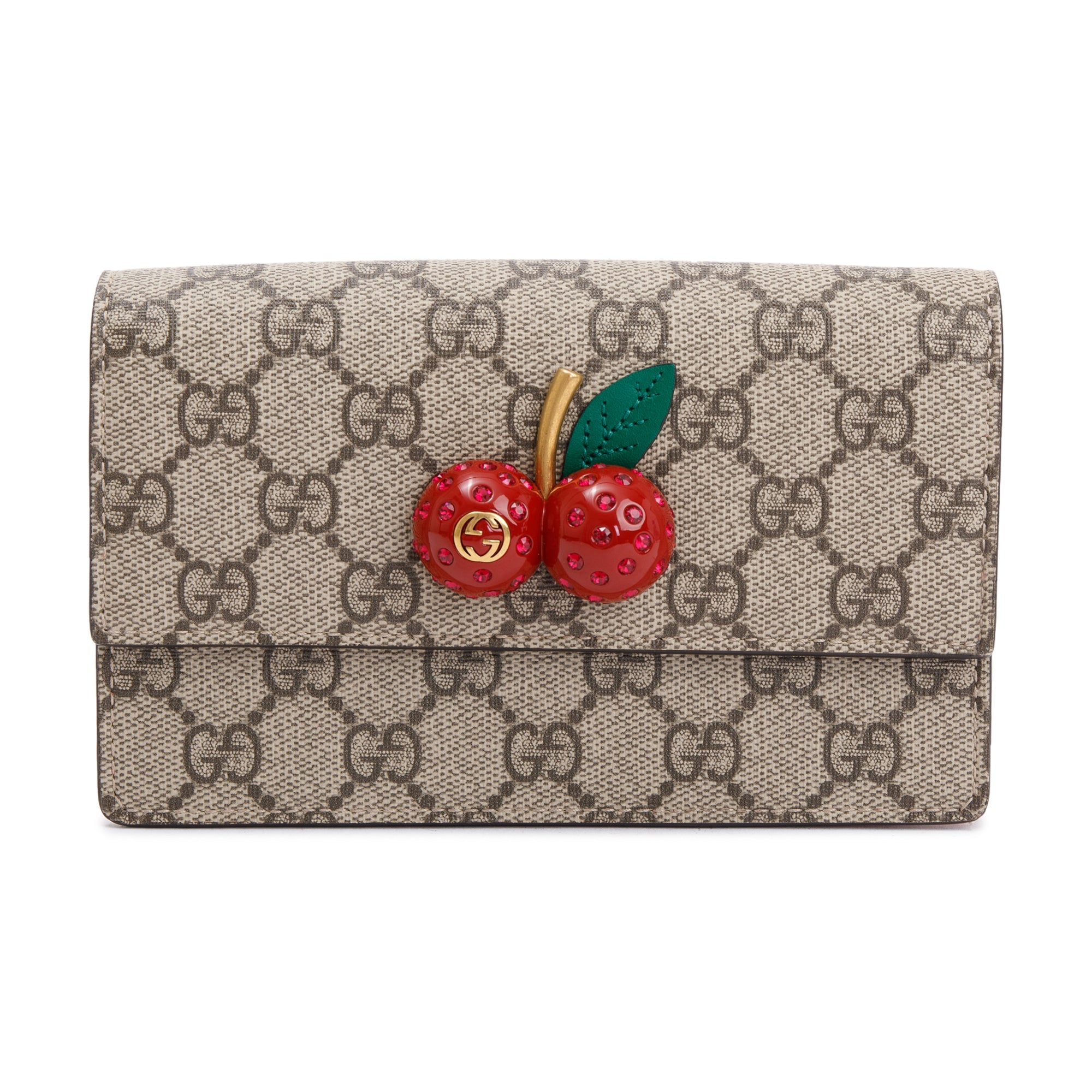 Gucci 2022 GG Supreme Cherry Mini Wallet On Chain w/ Box & Receipt