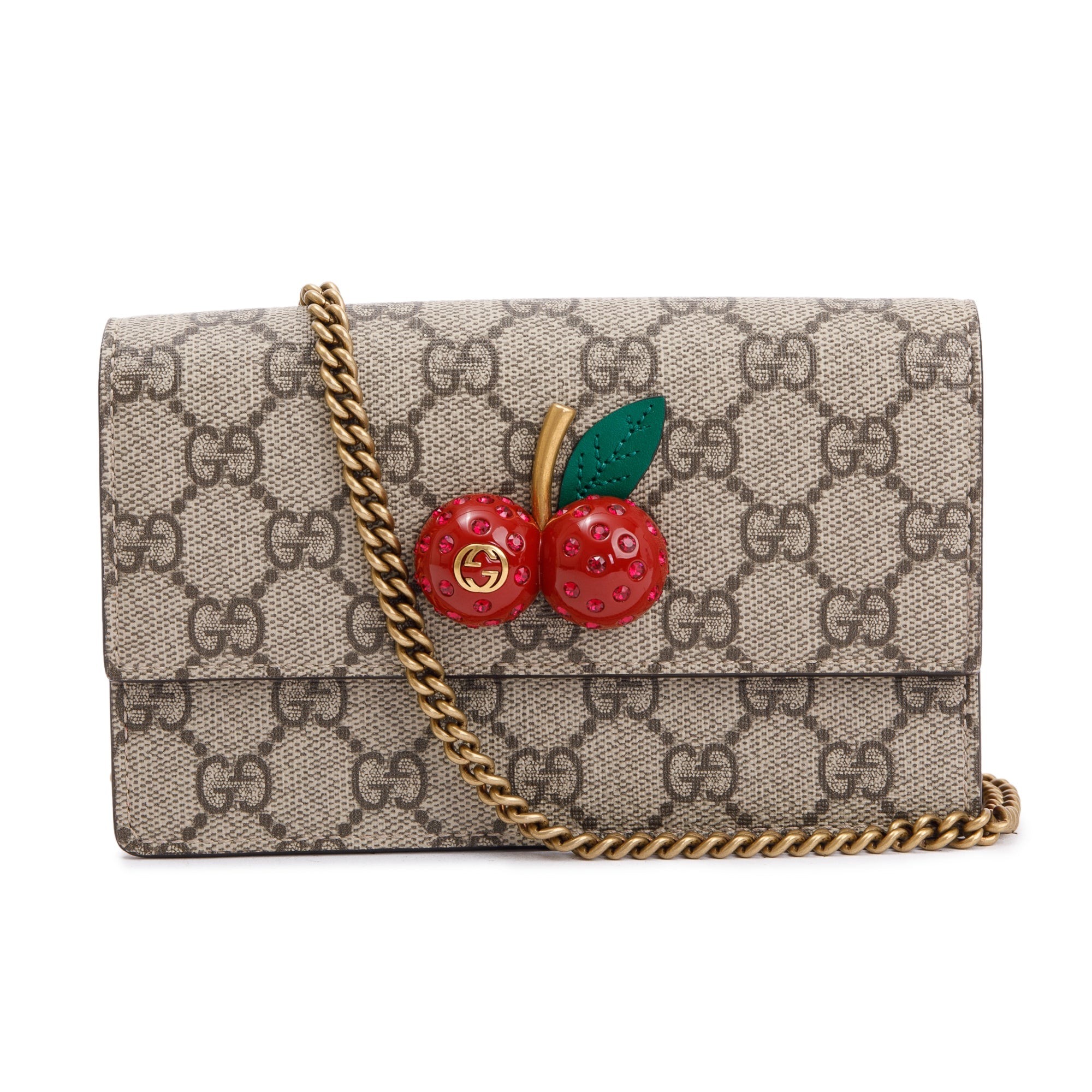 Gucci 2022 GG Supreme Cherry Mini Wallet On Chain w/ Box & Receipt