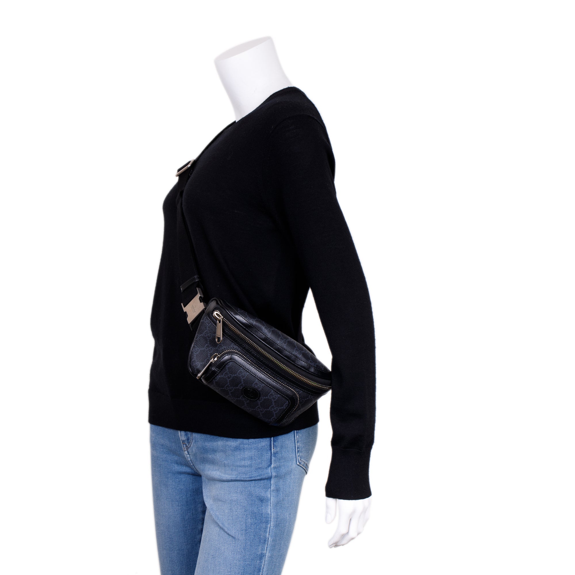 Gucci 2023 Black GG Supreme Interlocking G Belt Bag w/ Box & Receipt