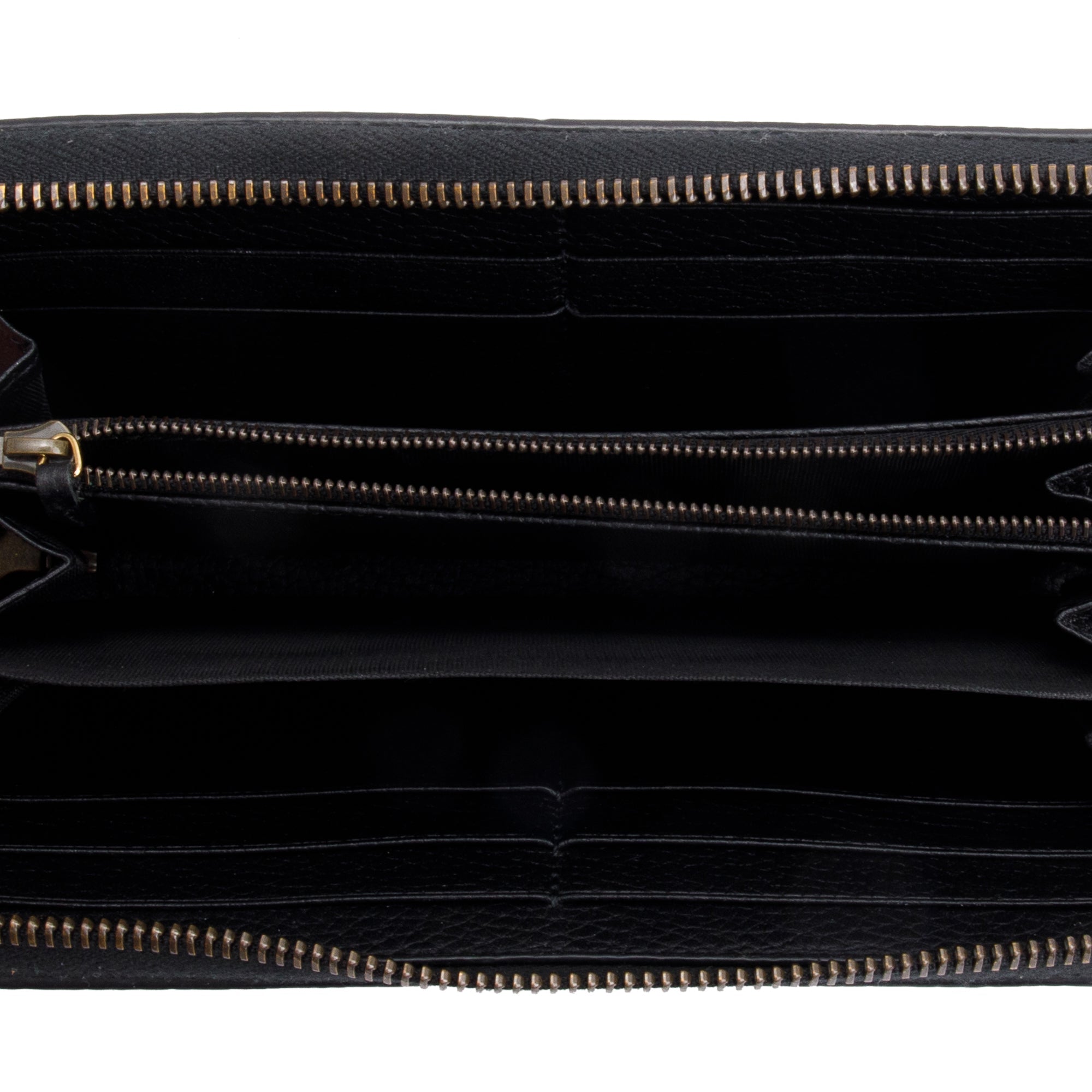 Gucci 2023 Black Leather Zip Around Wallet With Bamboo w/ Box & Receipt