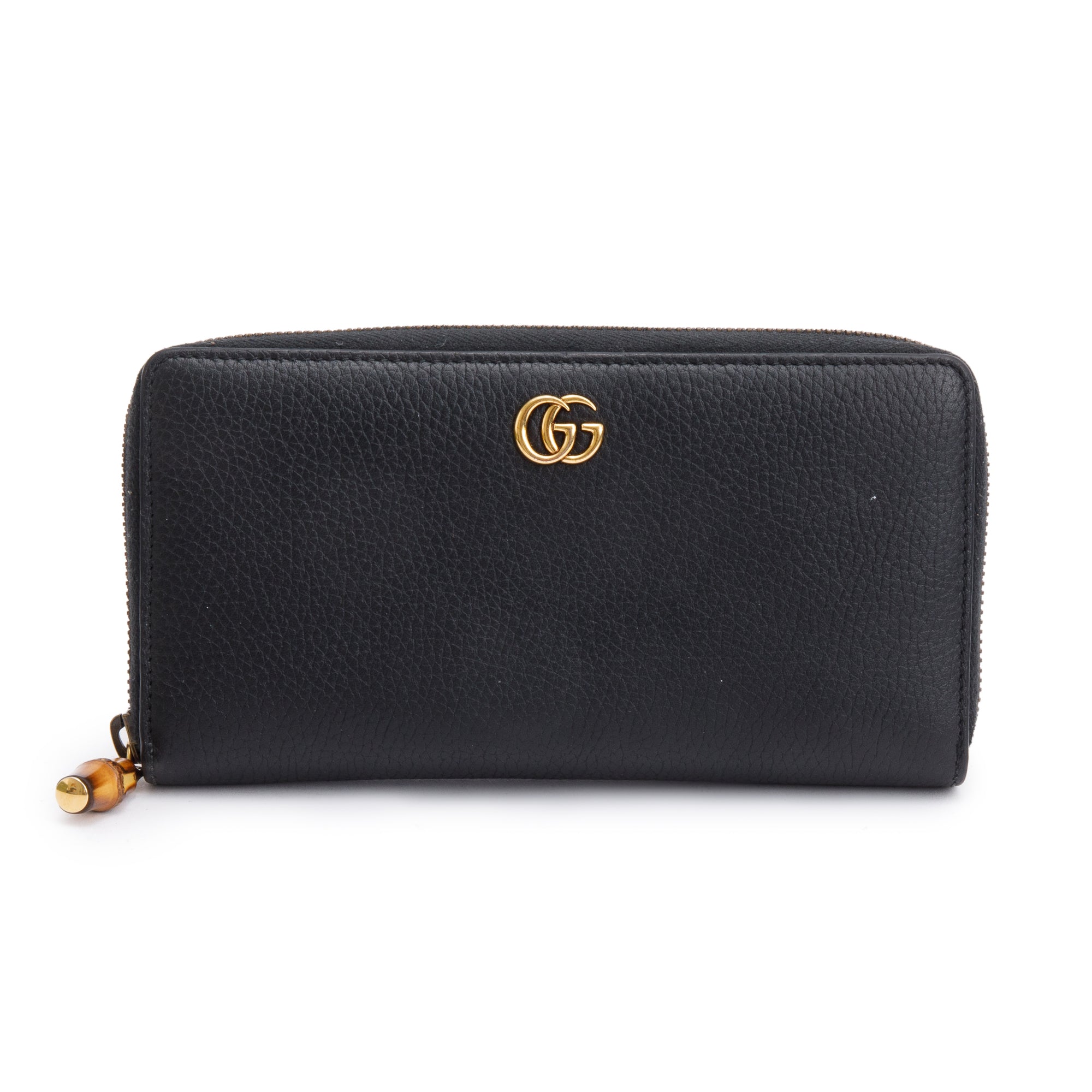 Gucci 2023 Black Leather Zip Around Wallet With Bamboo w/ Box & Receipt