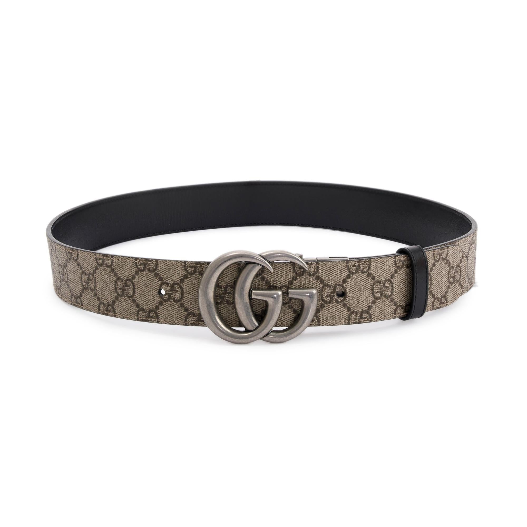 Gucci 2023 GG Supreme Canvas & Black Leather Reversible Marmont Belt w/ Receipt