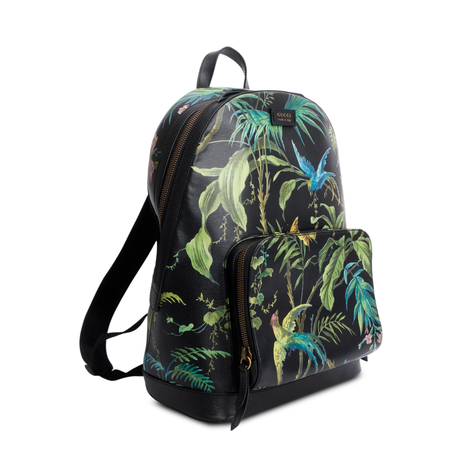 Gucci Black Calfskin Tropical Print Medium Day Backpack
