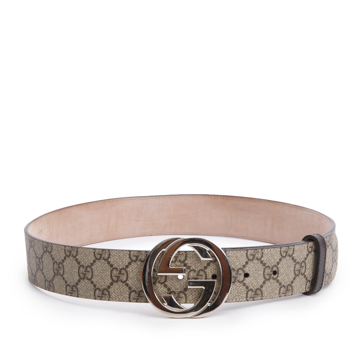 Gucci Beige GG Supreme Canvas Interlocking G Belt 85 34 w/ Box