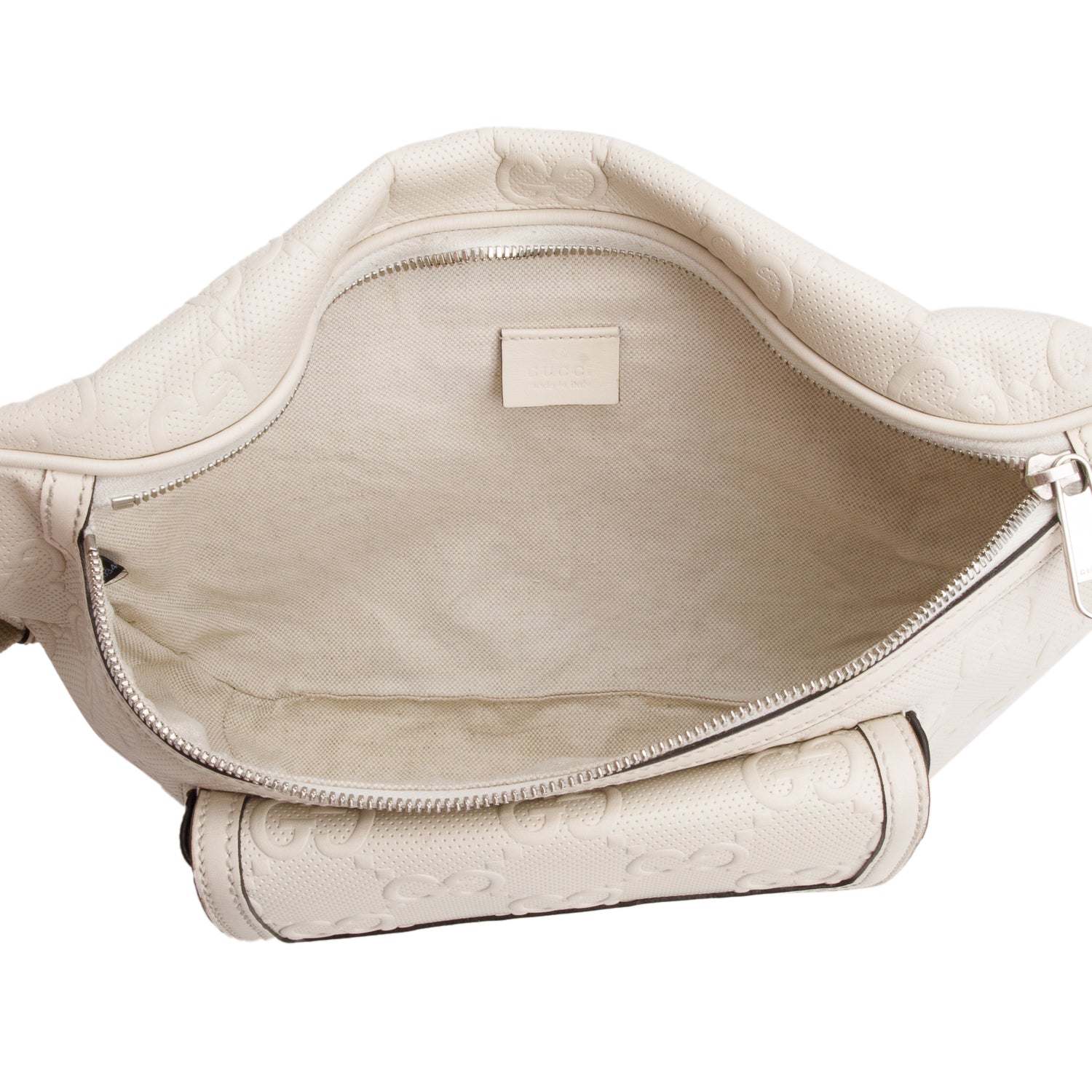 Gucci White Calfskin GG Tennis Embossed Belt Bag