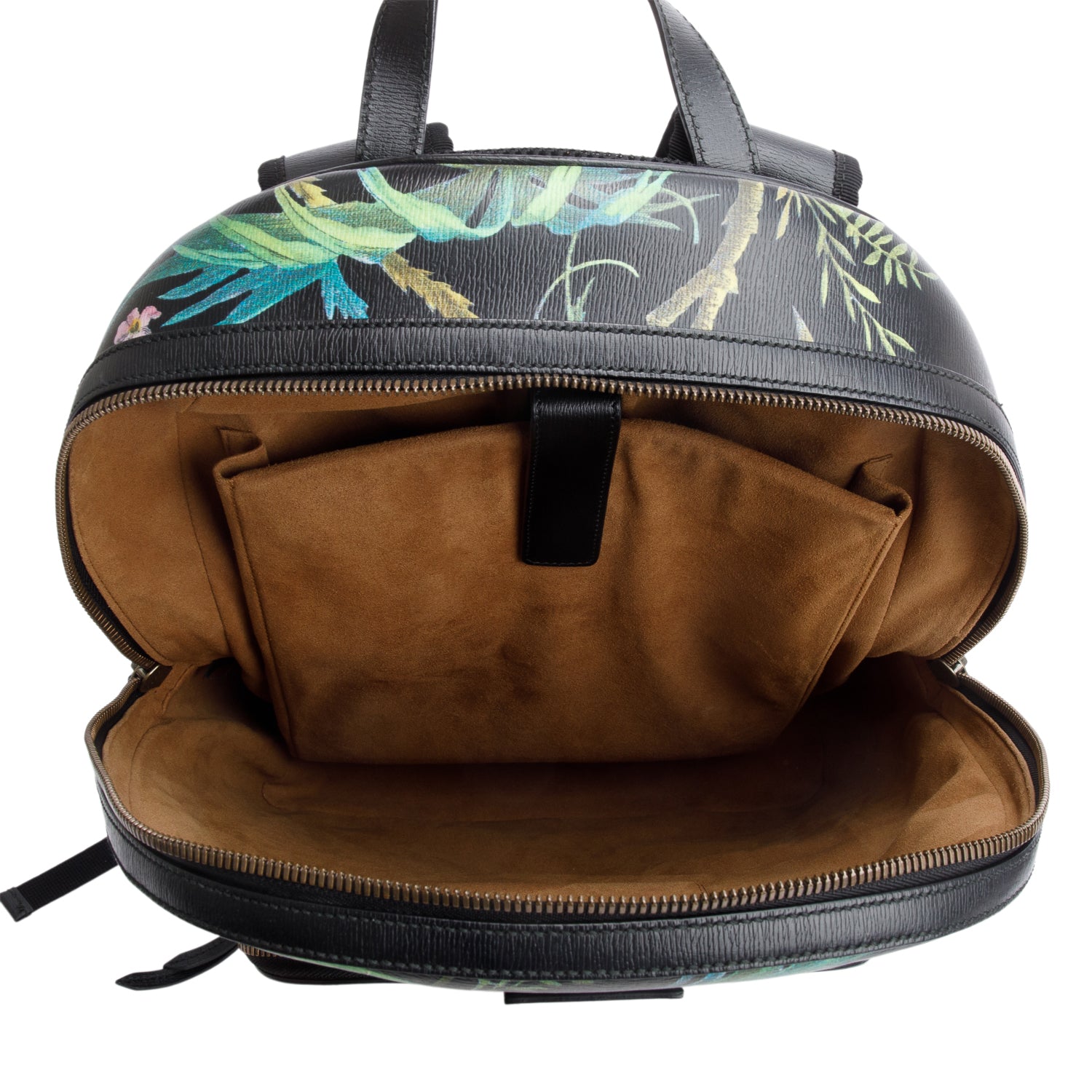 Gucci Black Calfskin Tropical Print Medium Day Backpack