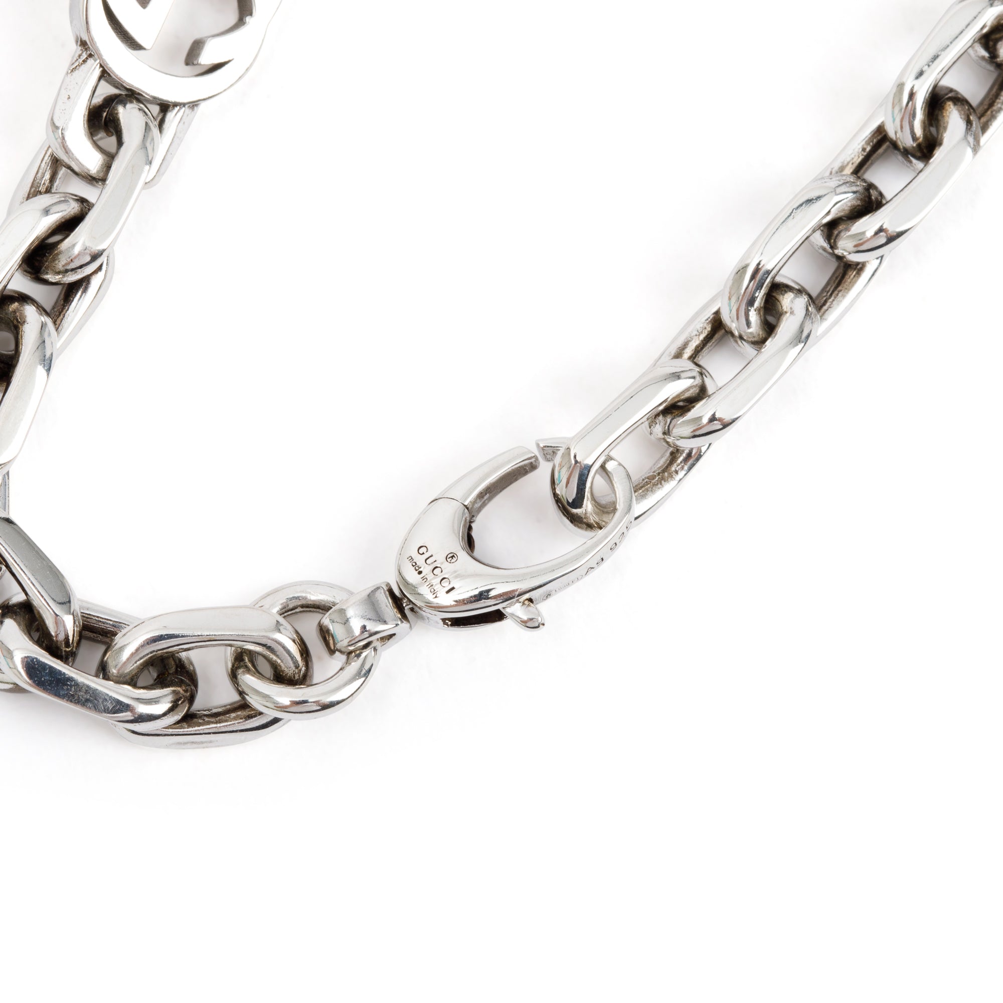 Gucci Aged Finished Sterling Silver Interlocking G Chain Bracelet w/ Box