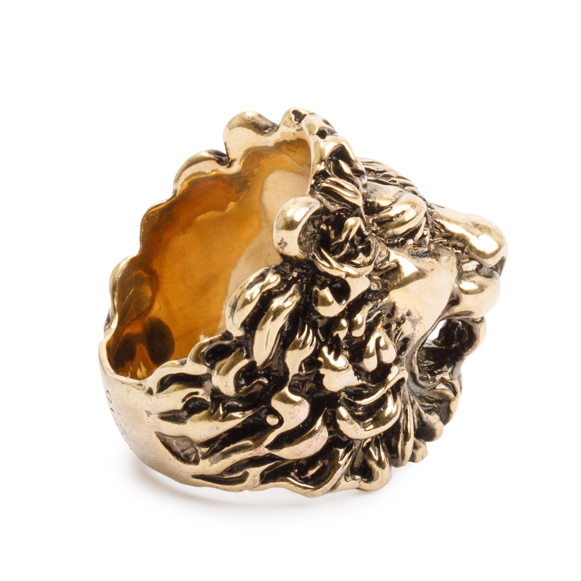 Gucci Aged Gold Plated Metal Lion Head Ring