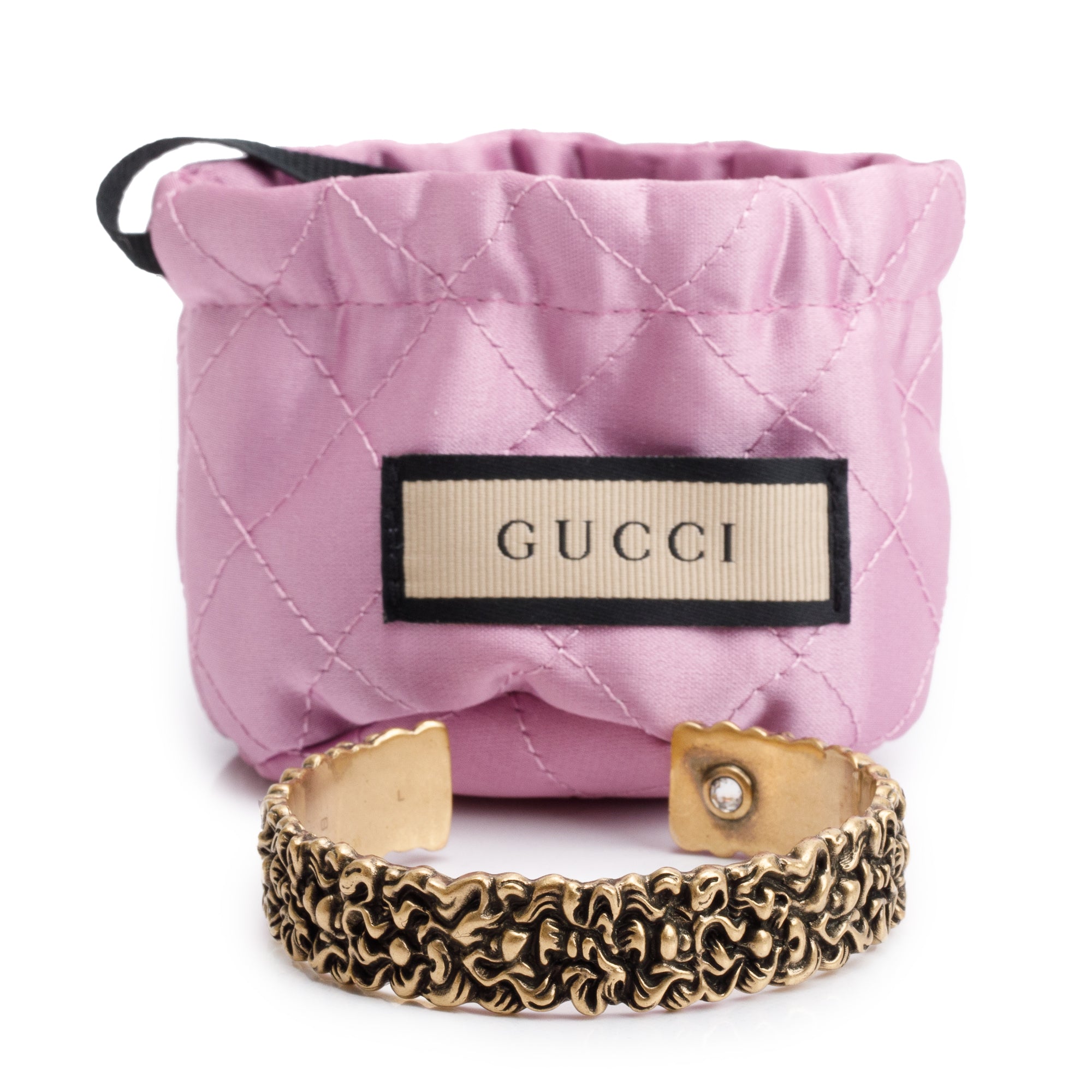 Gucci Antiqued Gold-Tone Crystal Lion Mane Cuff Bracelet