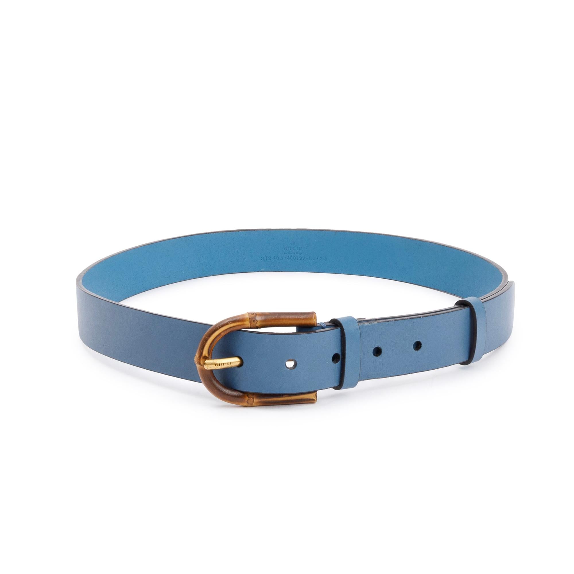 Gucci Bamboo Buckle Blue Leather Belt 85 34