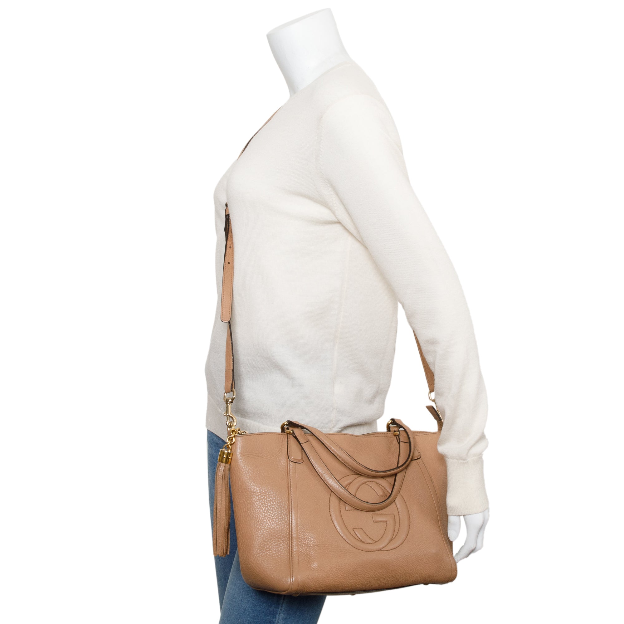 Gucci Beige Calfksin Leather Small Soho Cellarius Tote