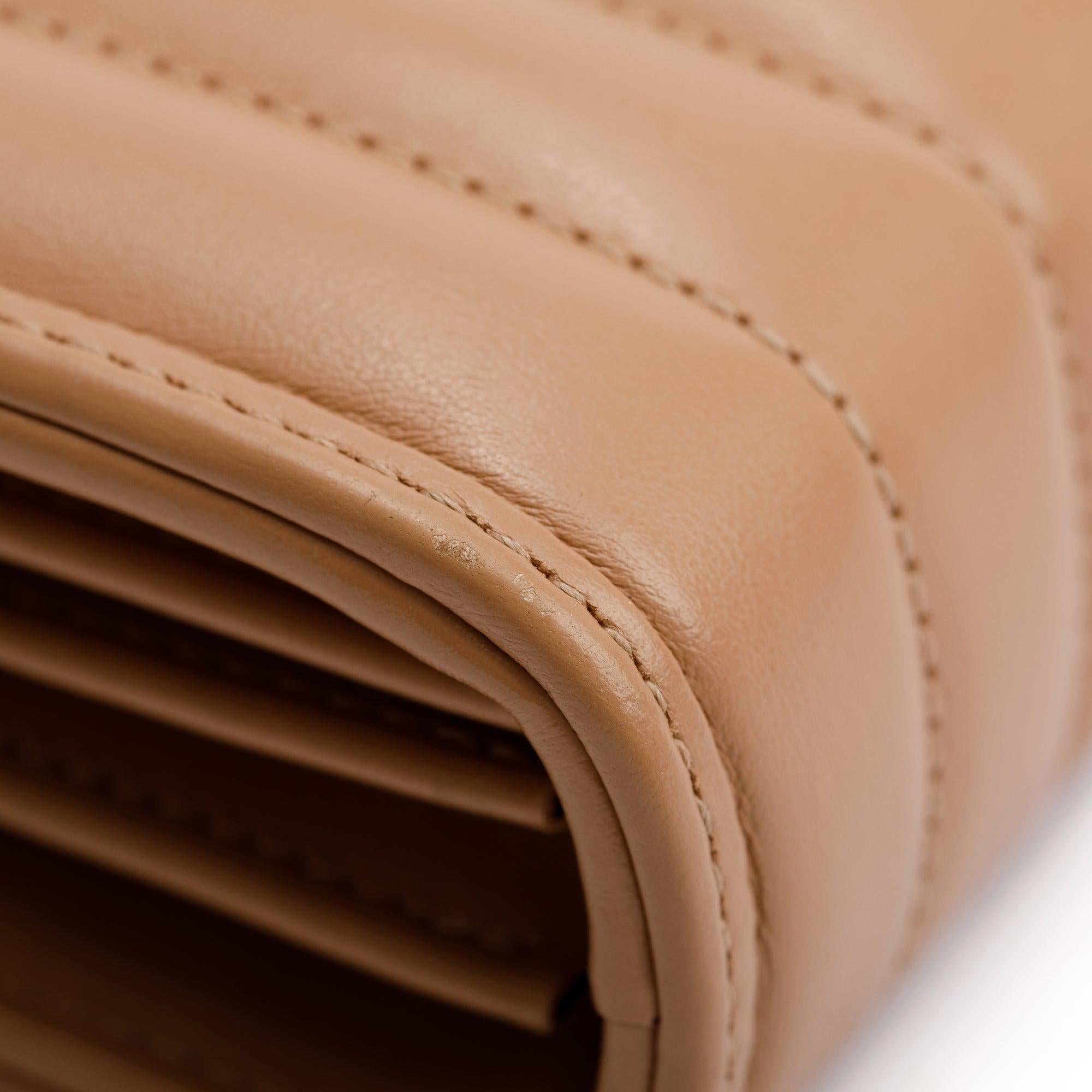 Gucci Beige Calfskin Leather GG Marmont Matelasse Mini Bag w/ Box