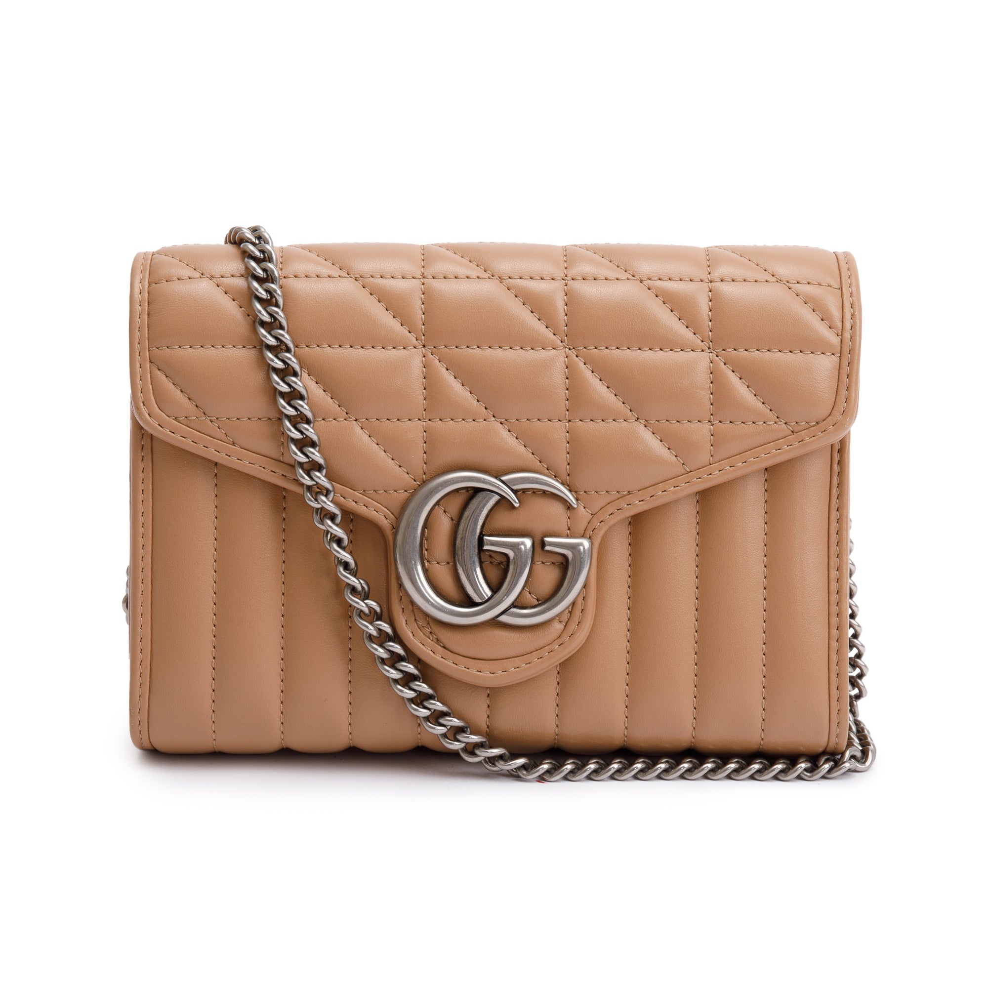 Gucci Beige Calfskin Leather GG Marmont Matelasse Mini Bag w/ Box