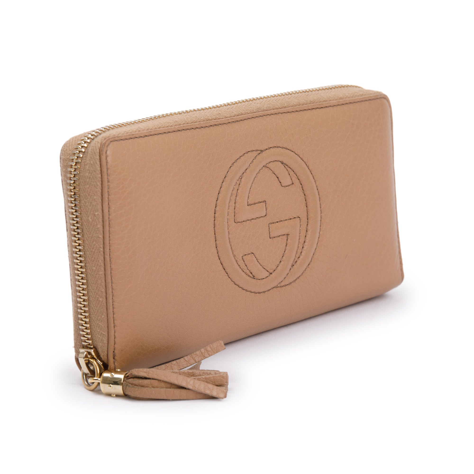 Gucci Beige Calfskin Leather Soho Zip Around Wallet
