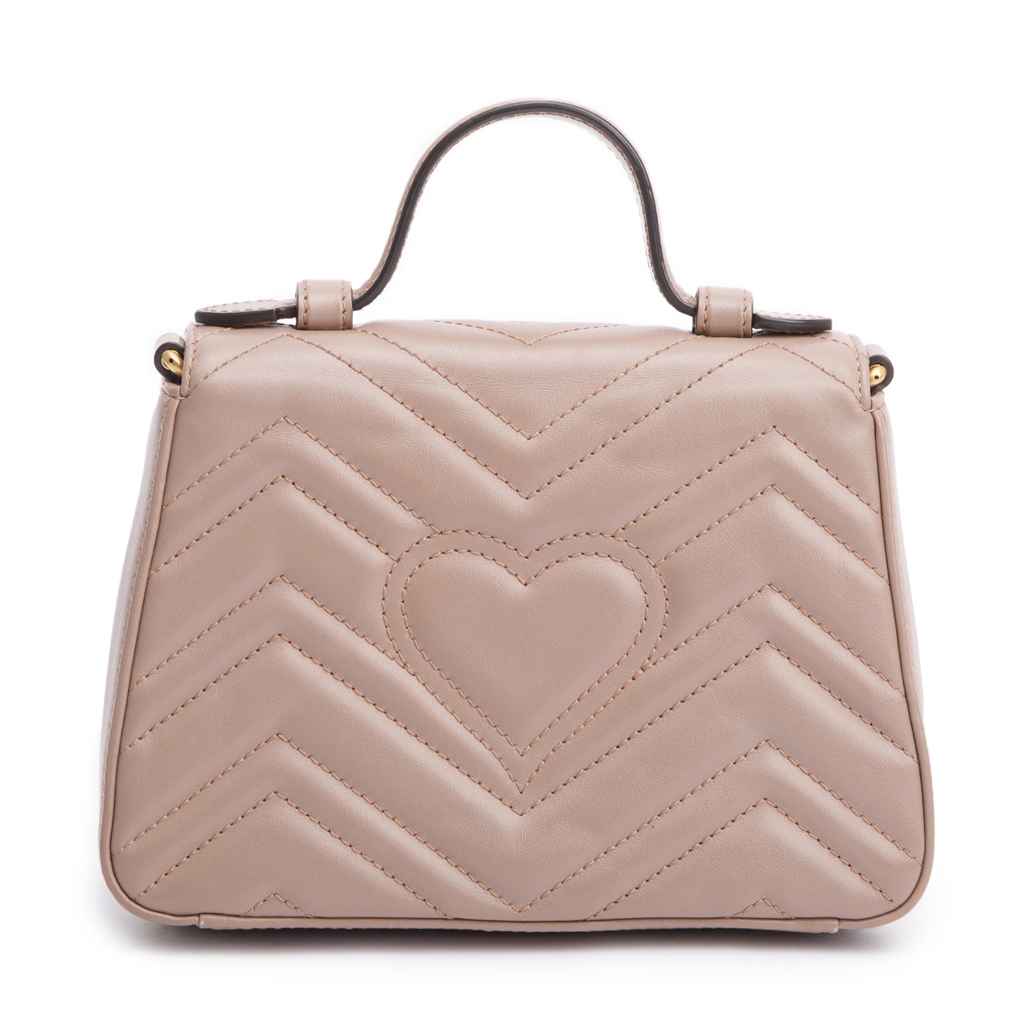 Gucci Beige Calfskin Matelasse GG Marmont Mini Top Handle Shoulder Bag w/ Strap