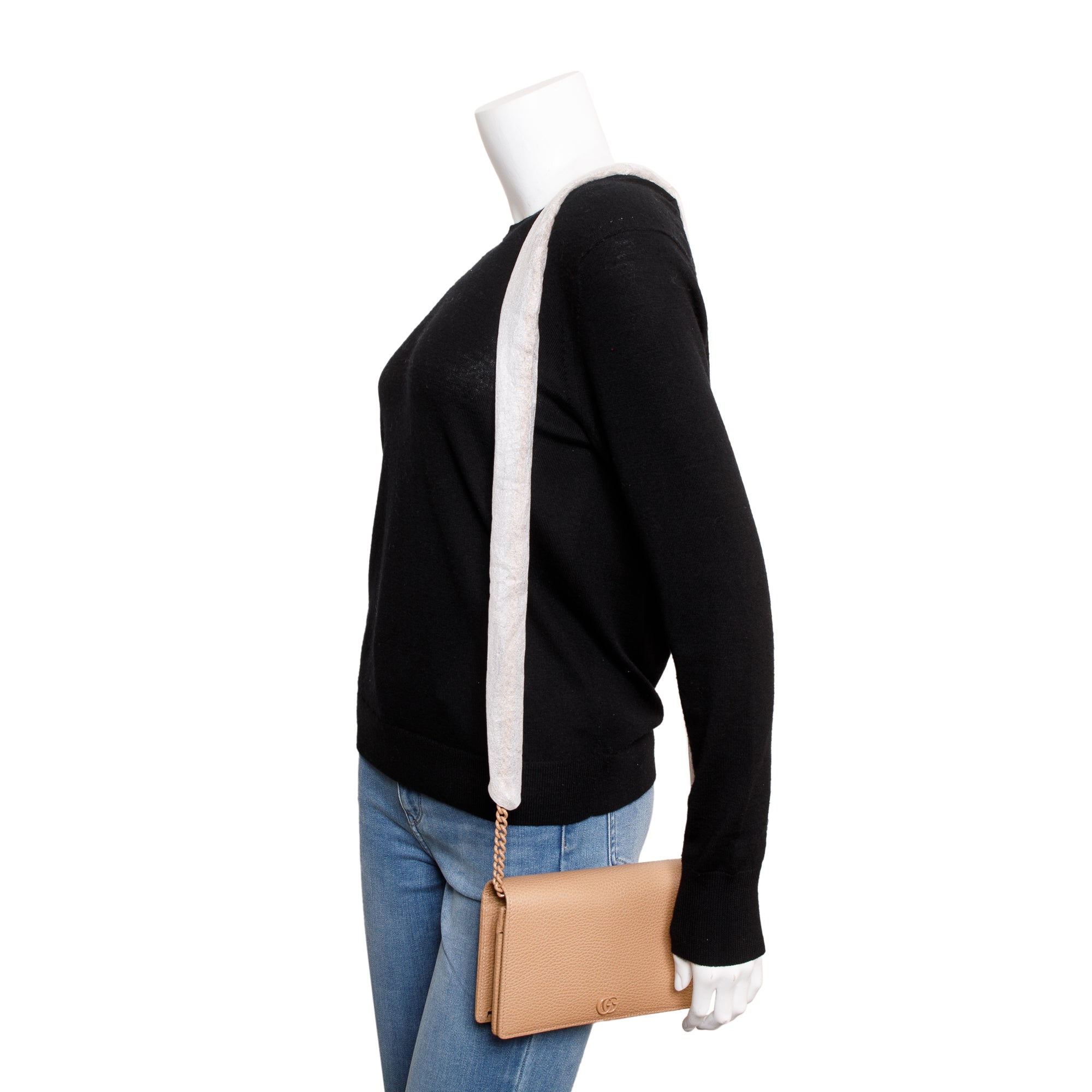 Gucci Beige Calfskin Mini GG Marmont Wallet On Chain w/ Box