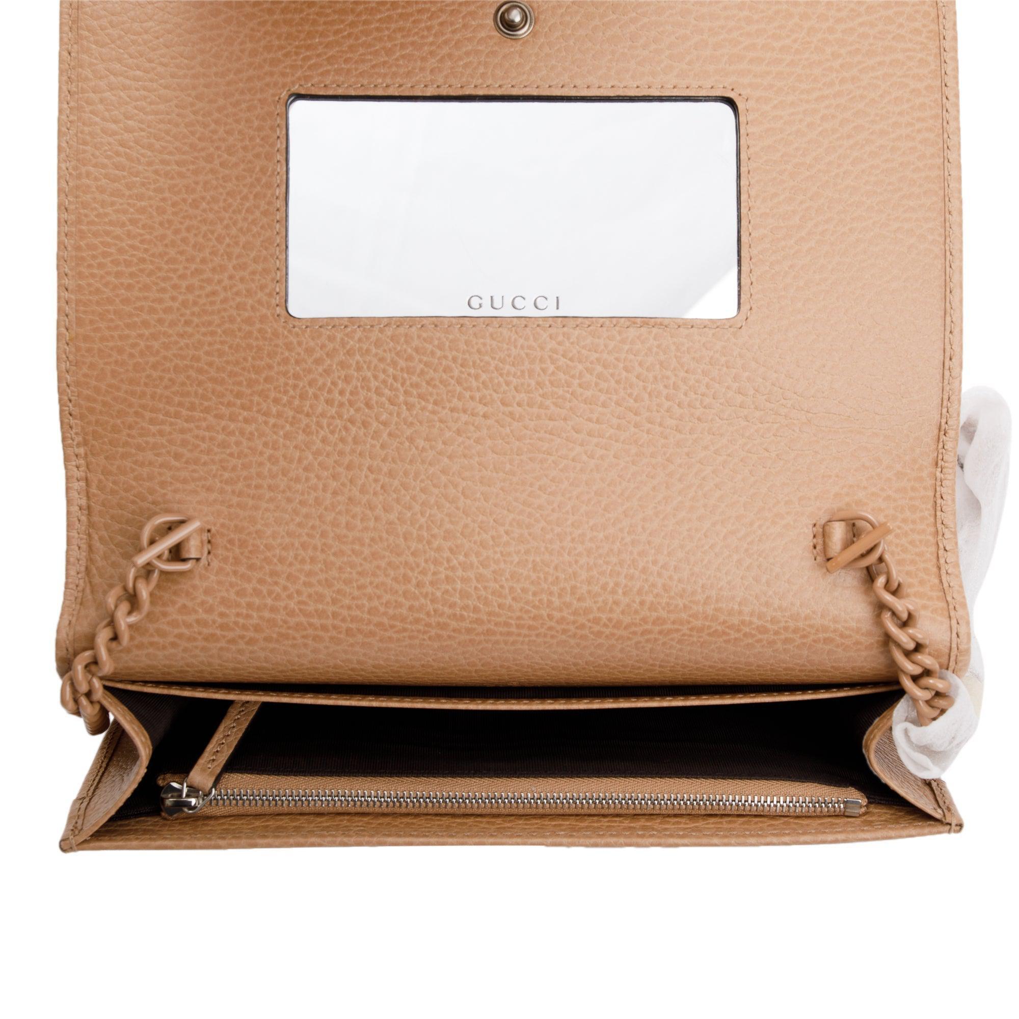 Gucci Beige Calfskin Mini GG Marmont Wallet On Chain w/ Box