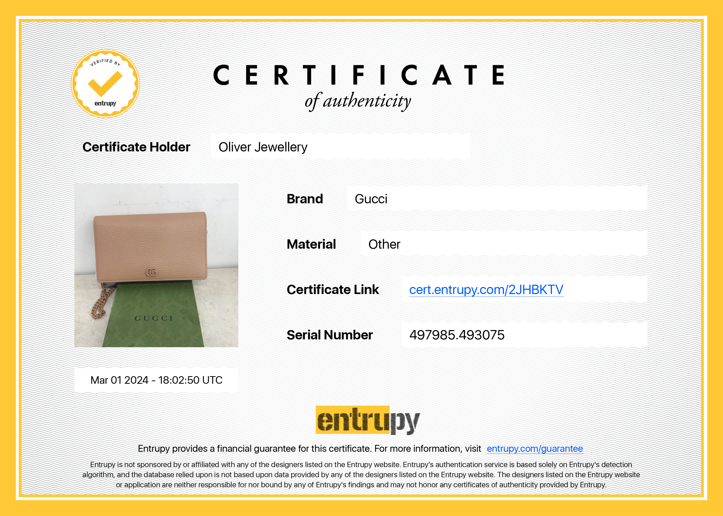 Gucci Beige Calfskin Mini GG Marmont Wallet On Chain w/ Box