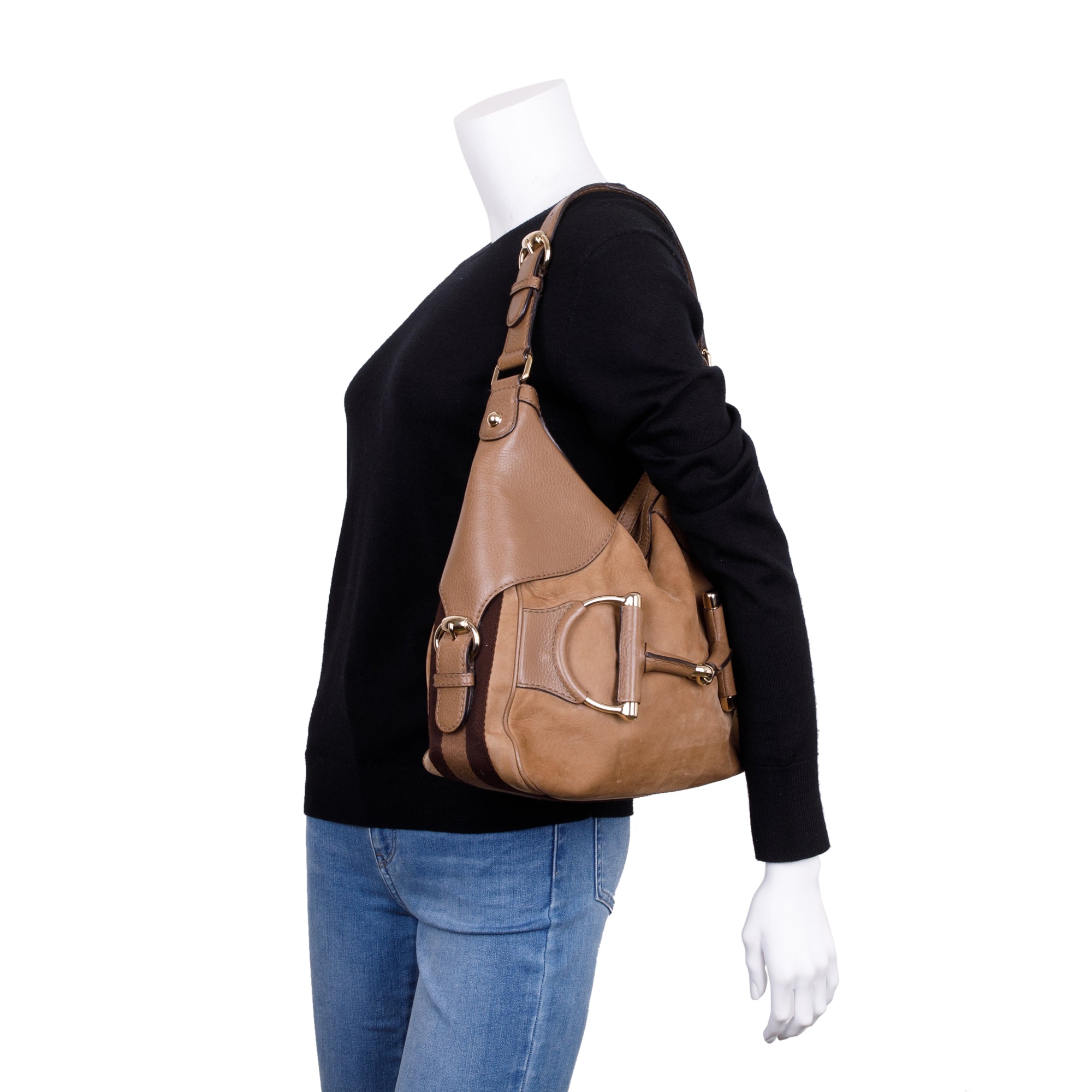 Gucci Beige Callfskin Suede Heritage Horsebit Hobo