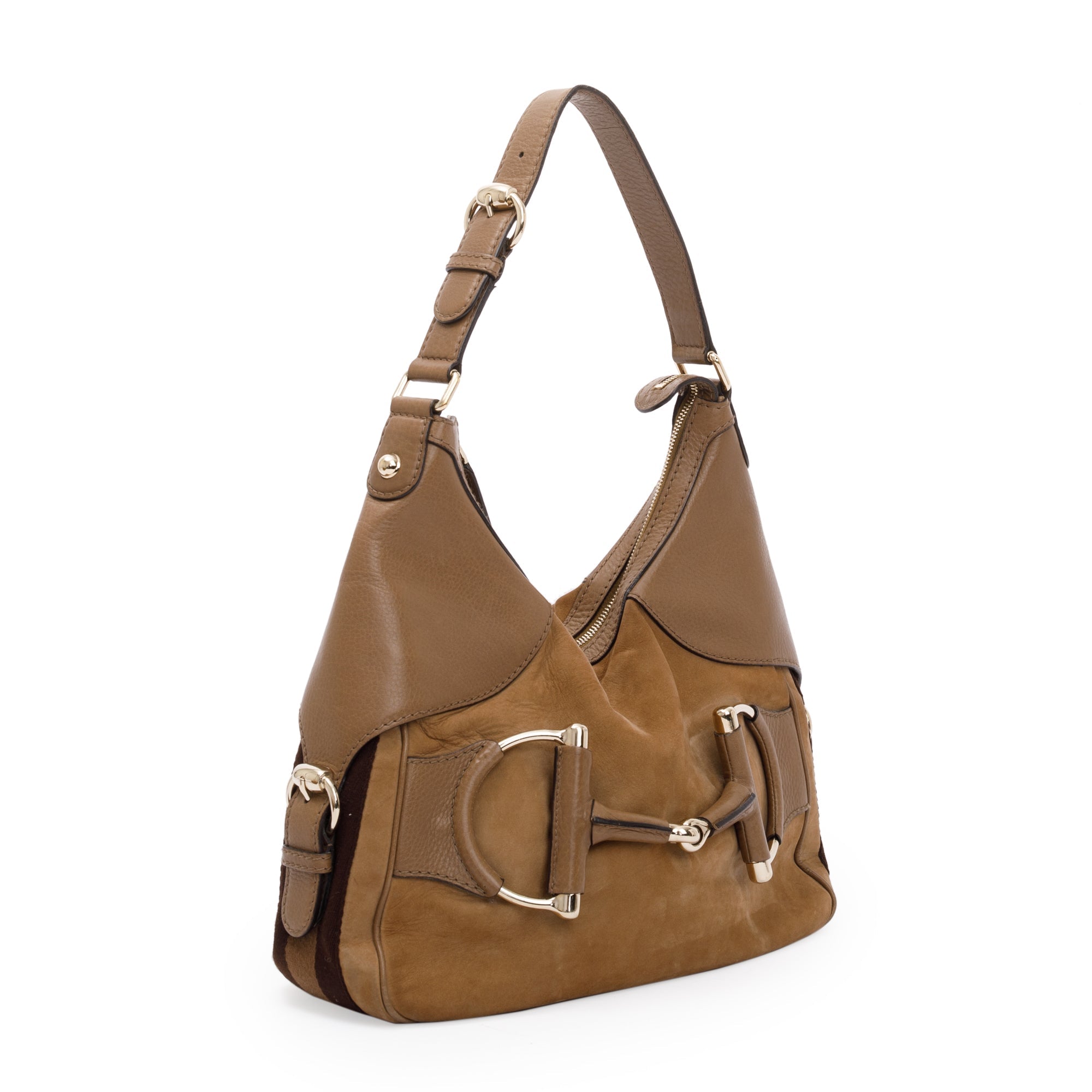 Gucci Beige Callfskin Suede Heritage Horsebit Hobo