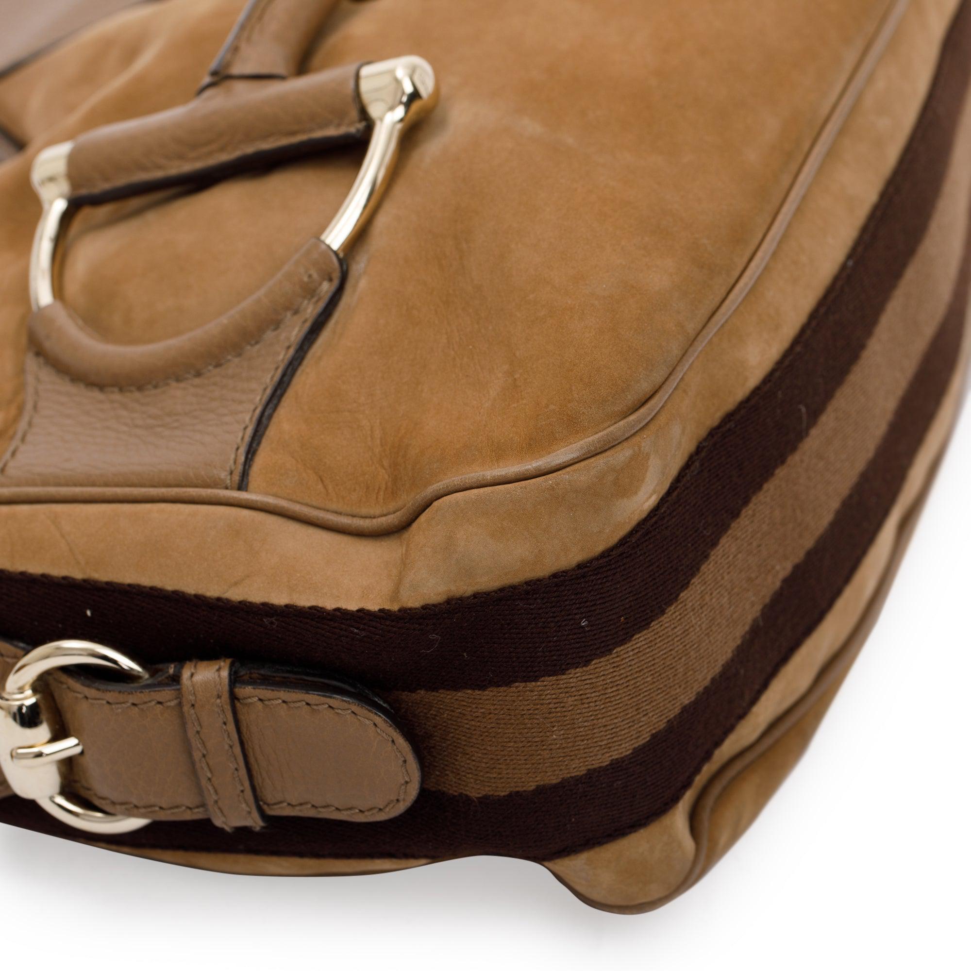 Gucci Beige Callfskin Suede Heritage Horsebit Hobo