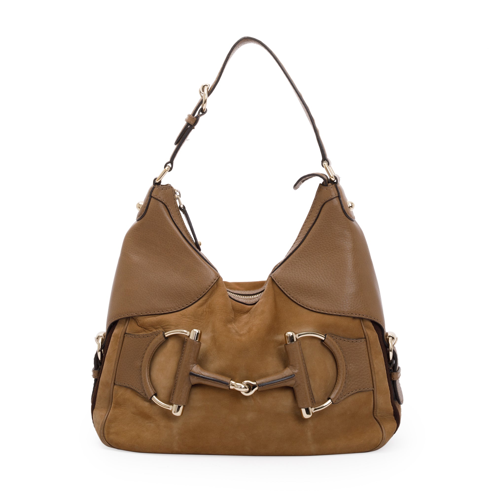 Gucci Beige Callfskin Suede Heritage Horsebit Hobo