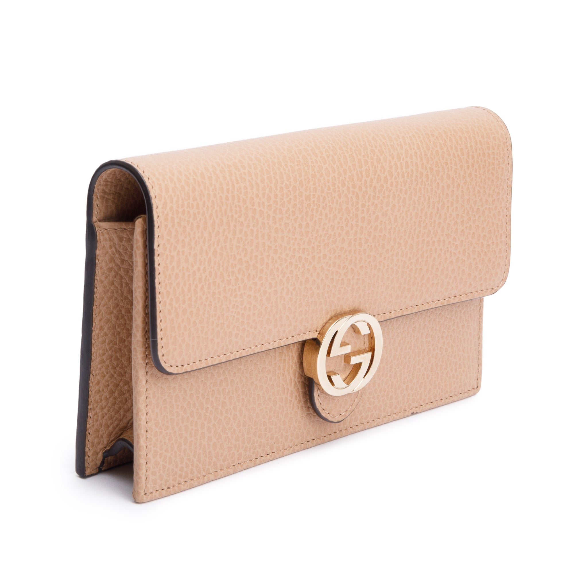 Gucci Beige Dollar Calfskin Leather Interlocking GG Wallet on Chain w/ Box