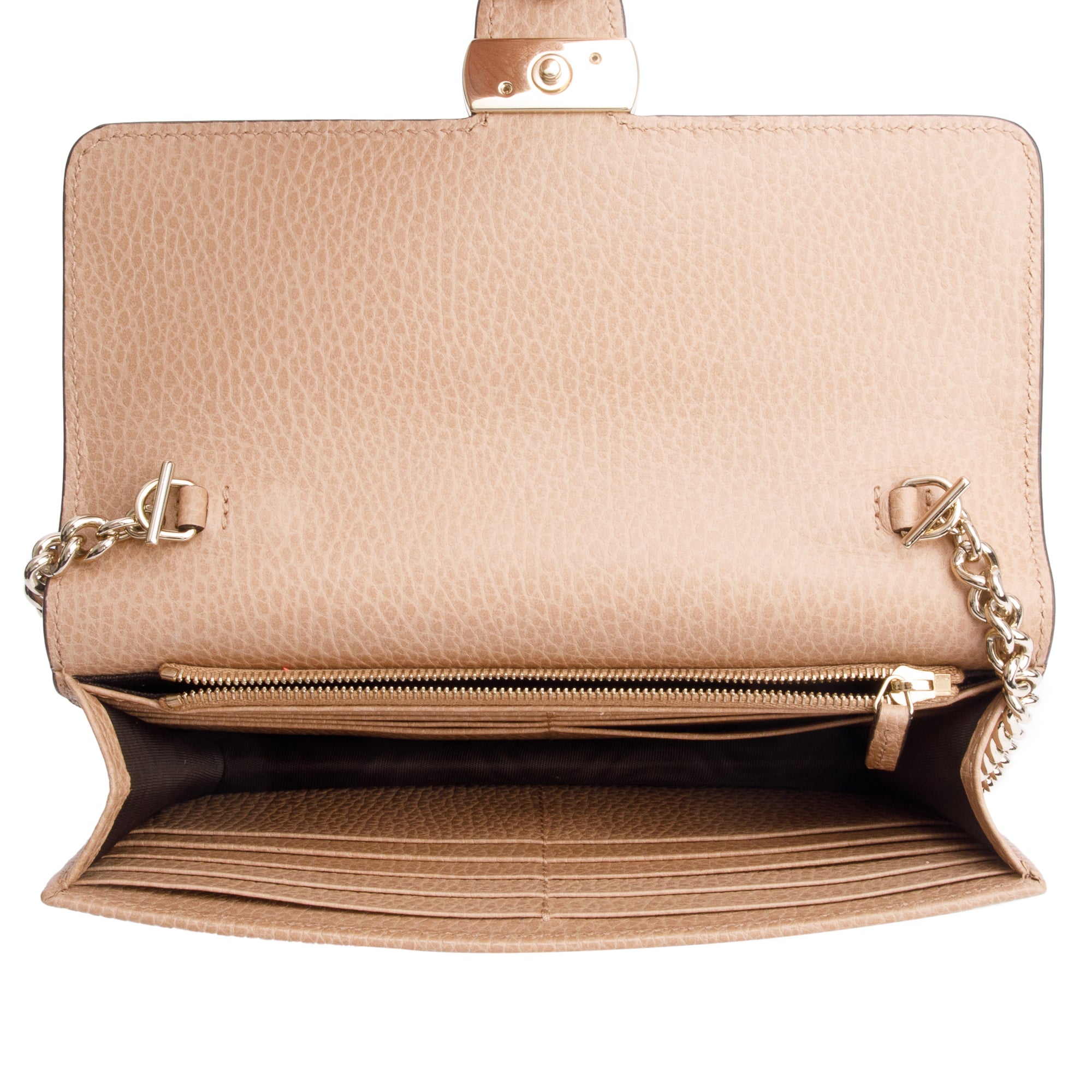 Gucci Beige Dollar Calfskin Leather Interlocking GG Wallet on Chain w/ Box