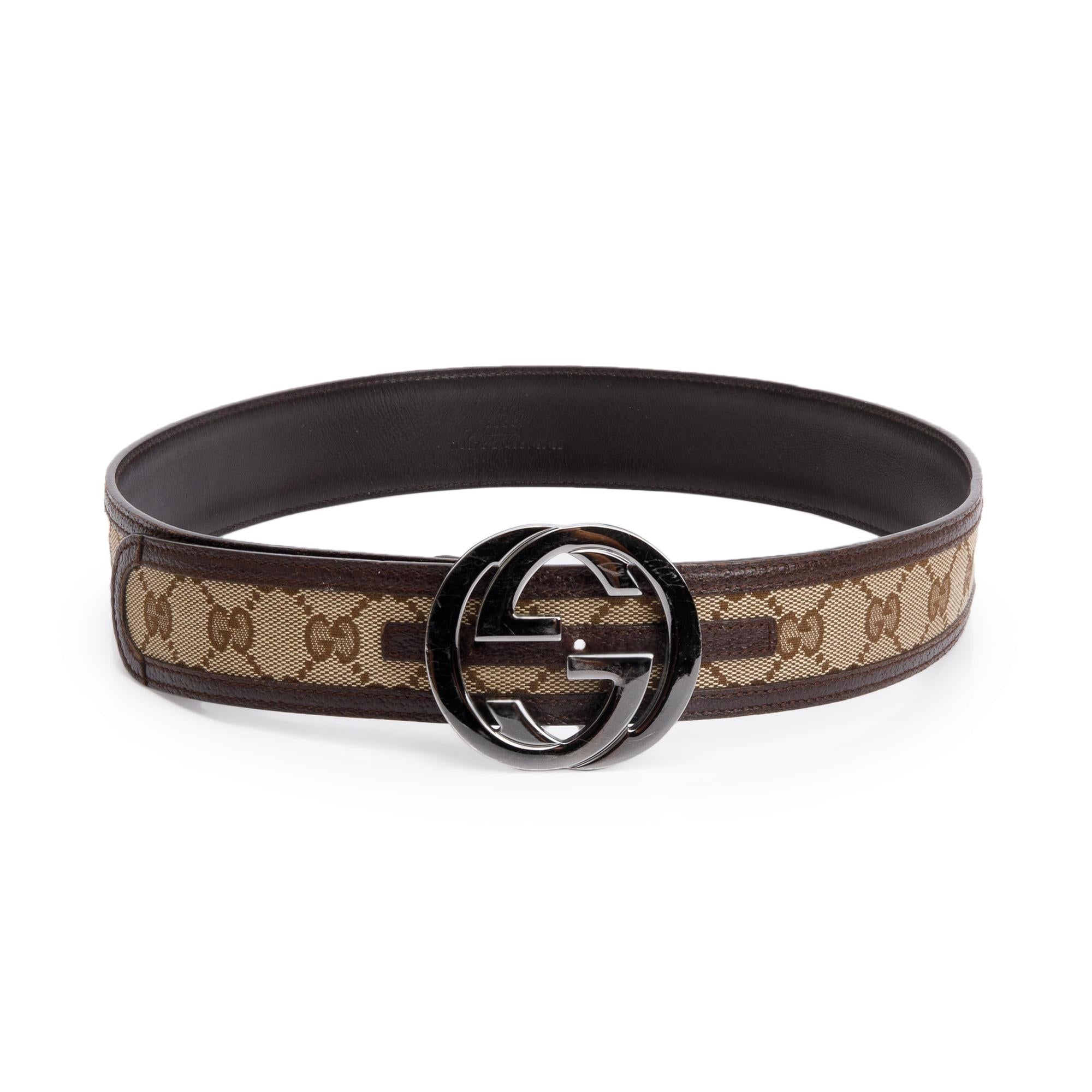Gucci Beige GG Canvas Belt With Interlocking G Buckle 80 32