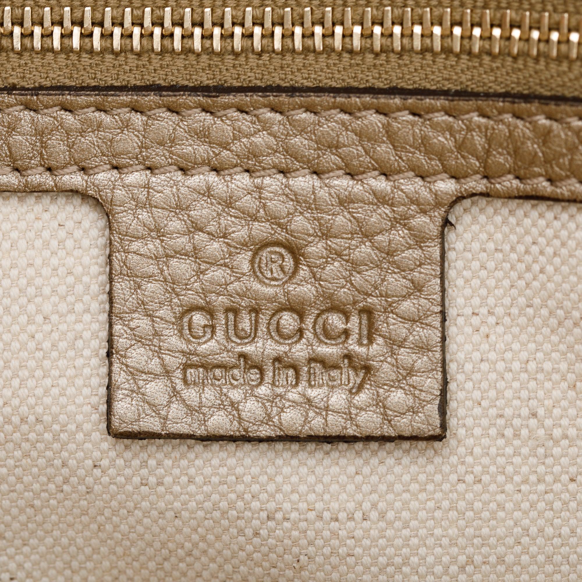 Gucci Beige GG Canvas Gold Leather Trimmed Medium Bella Tote