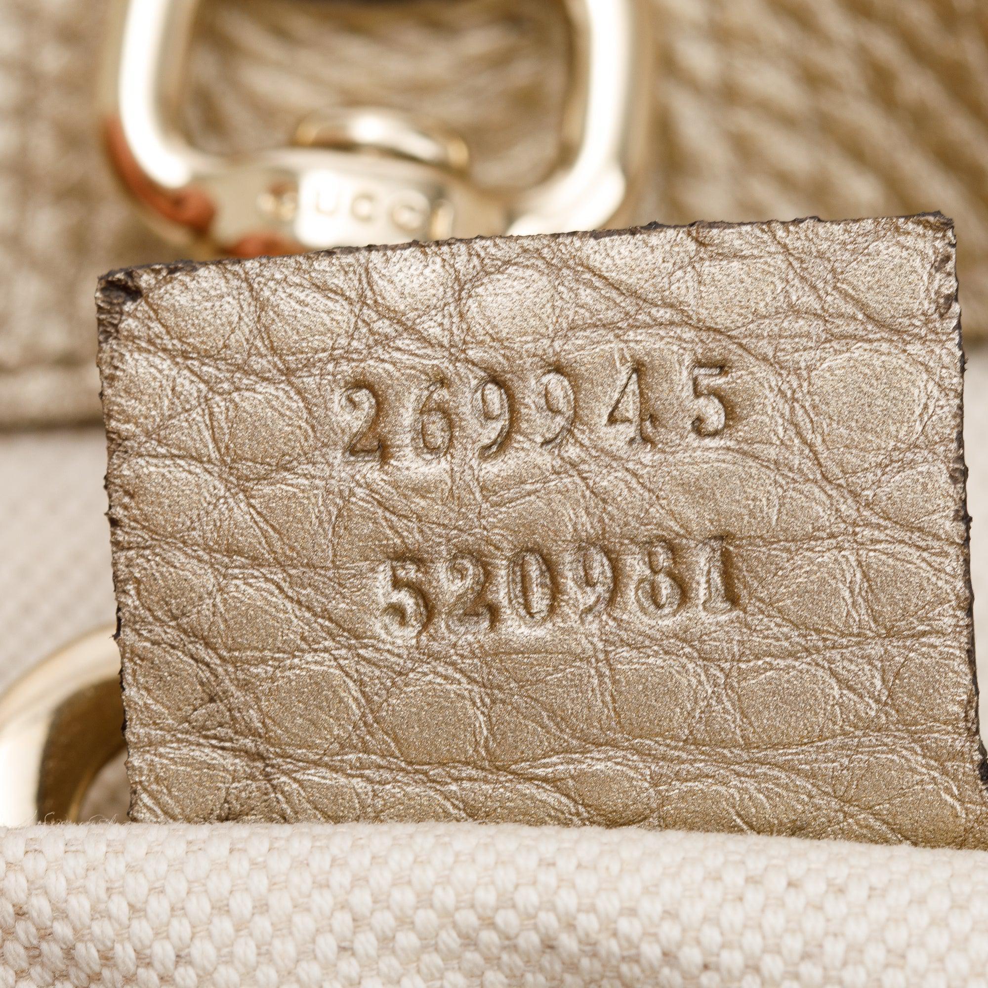 Gucci Beige GG Canvas Gold Leather Trimmed Medium Bella Tote