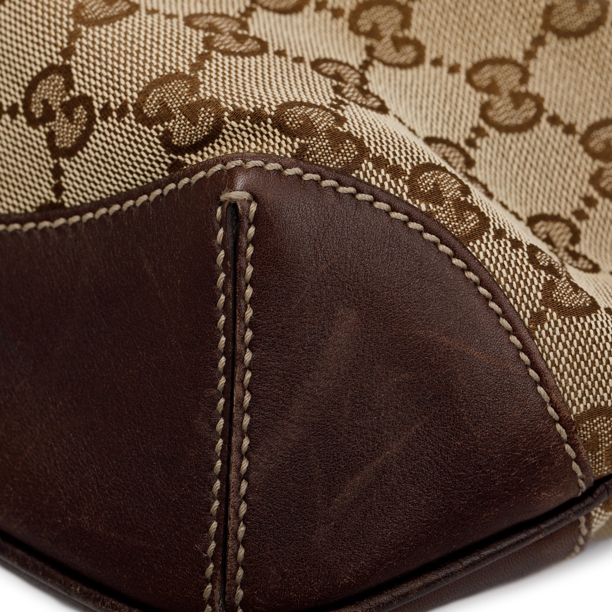 Gucci Beige GG Canvas Medium Peggy Bamboo Top Handle Bag w/ Strap