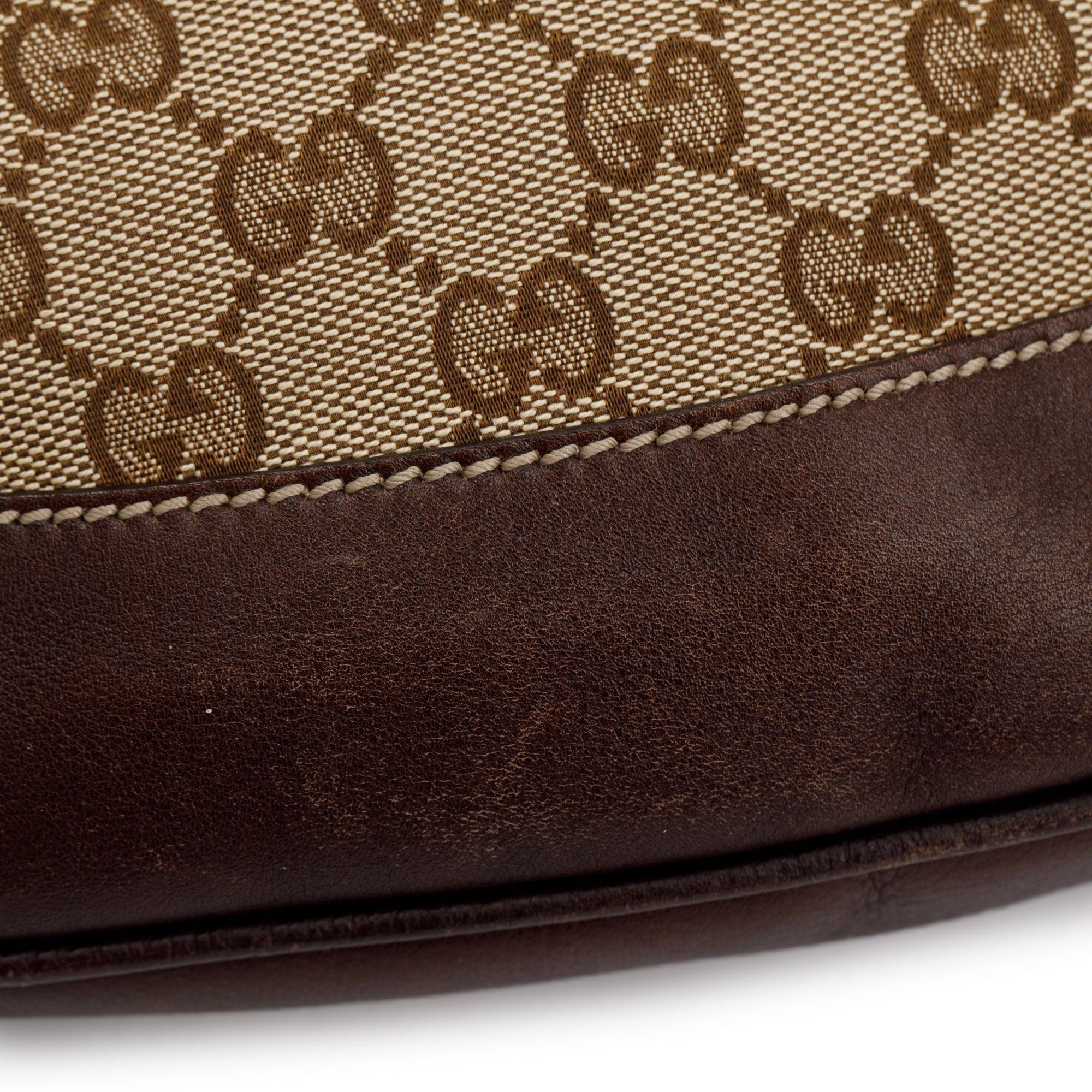 Gucci Beige GG Canvas Medium Peggy Bamboo Top Handle Bag w/ Strap