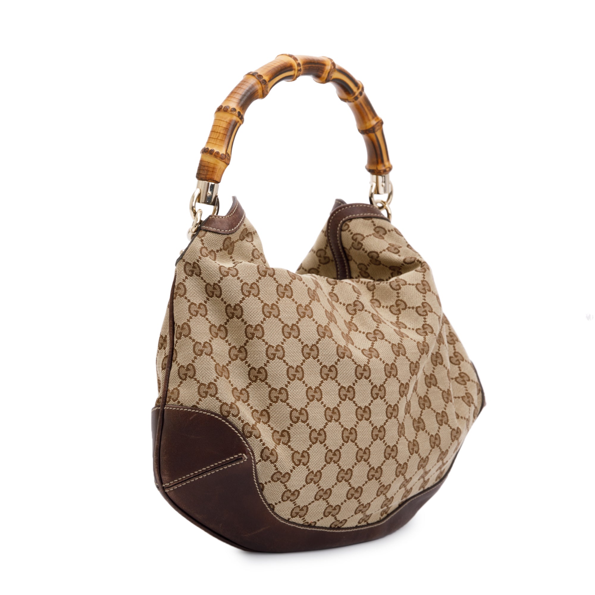 Gucci Beige GG Canvas Medium Peggy Bamboo Top Handle Bag w/ Strap