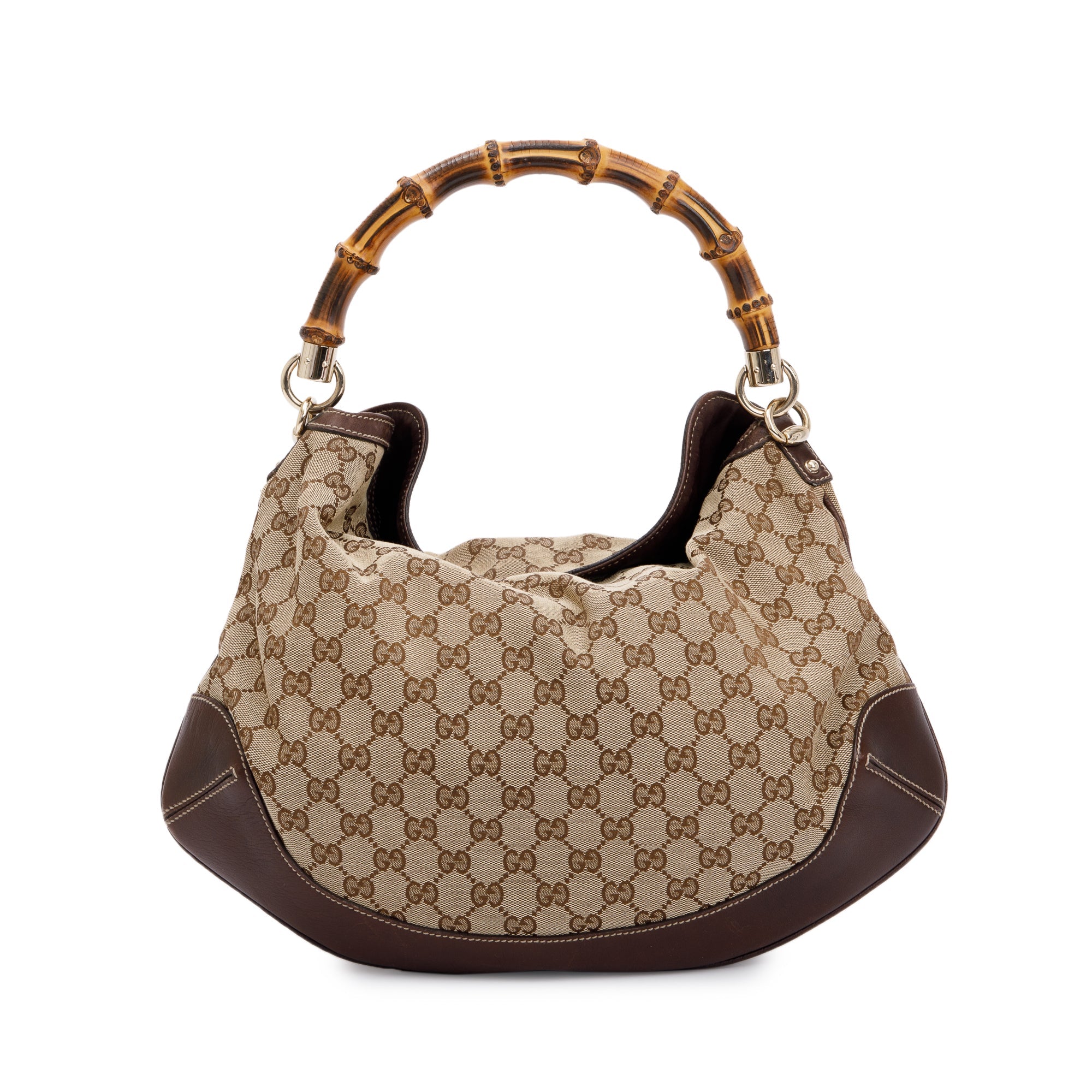 Gucci Beige GG Canvas Medium Peggy Bamboo Top Handle Bag w/ Strap