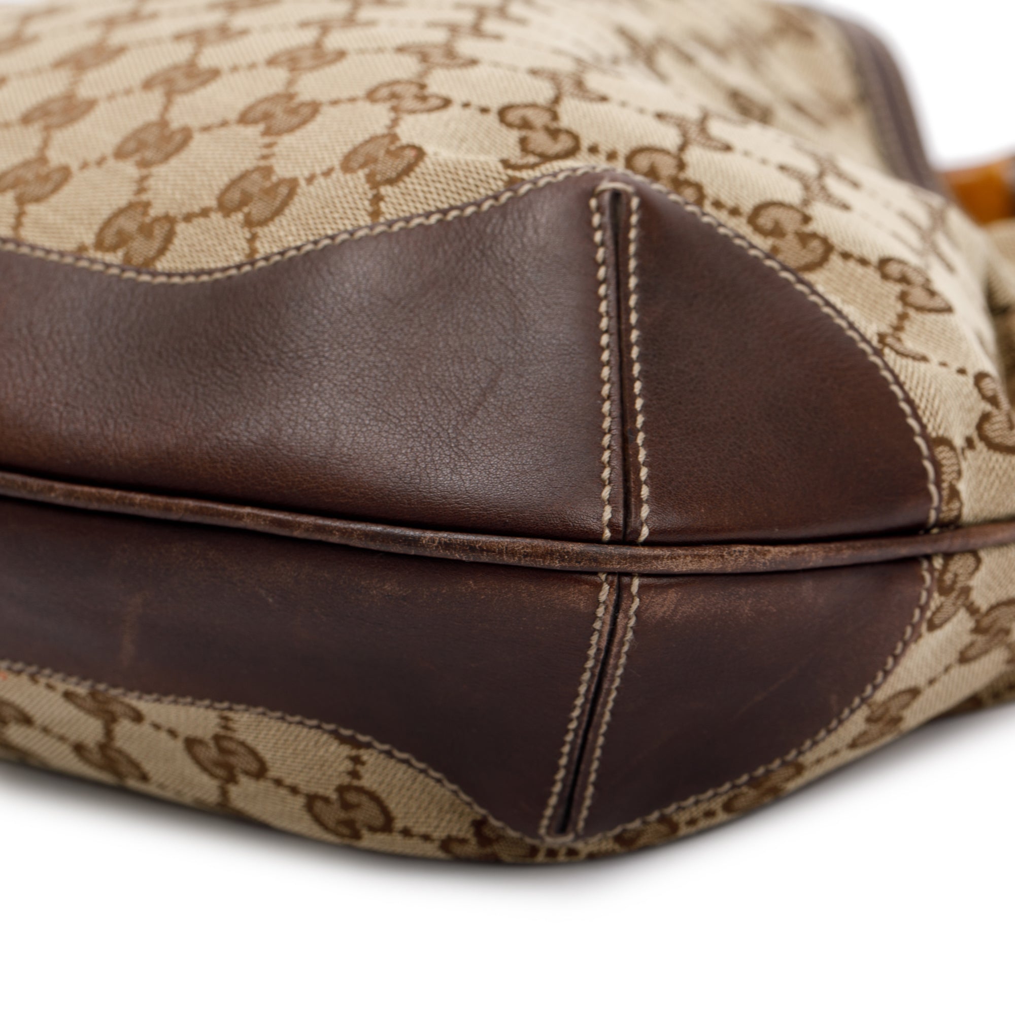 Gucci Beige GG Canvas Medium Peggy Bamboo Top Handle Bag w/ Strap